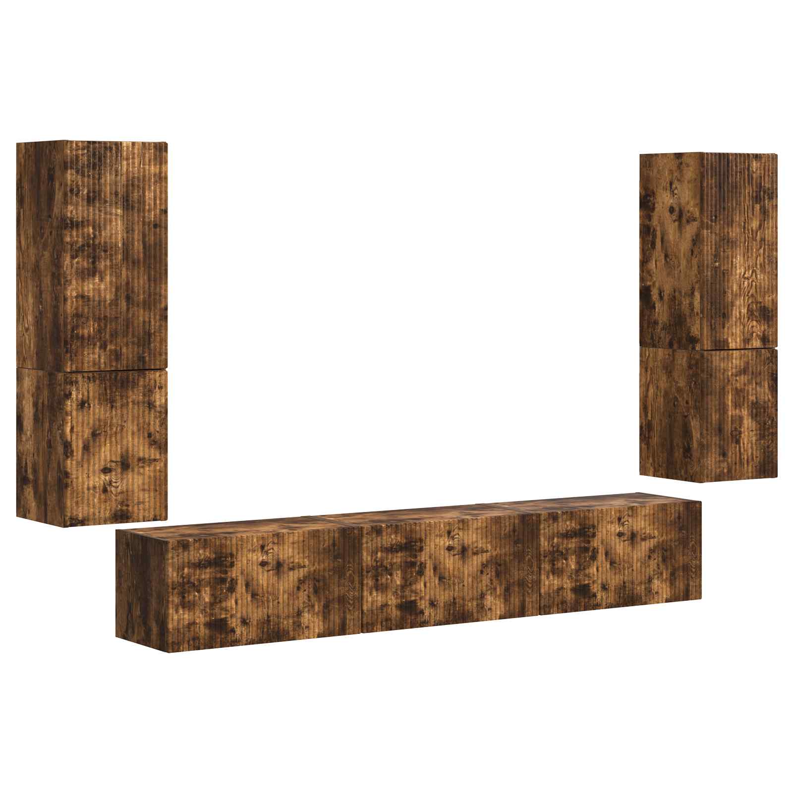 Tv-meubelset Wandgemonteerd 4 pcs Gerookt eiken Bewerkt hout is nu te koop bij PeponiXL, paradijselijk wonen!