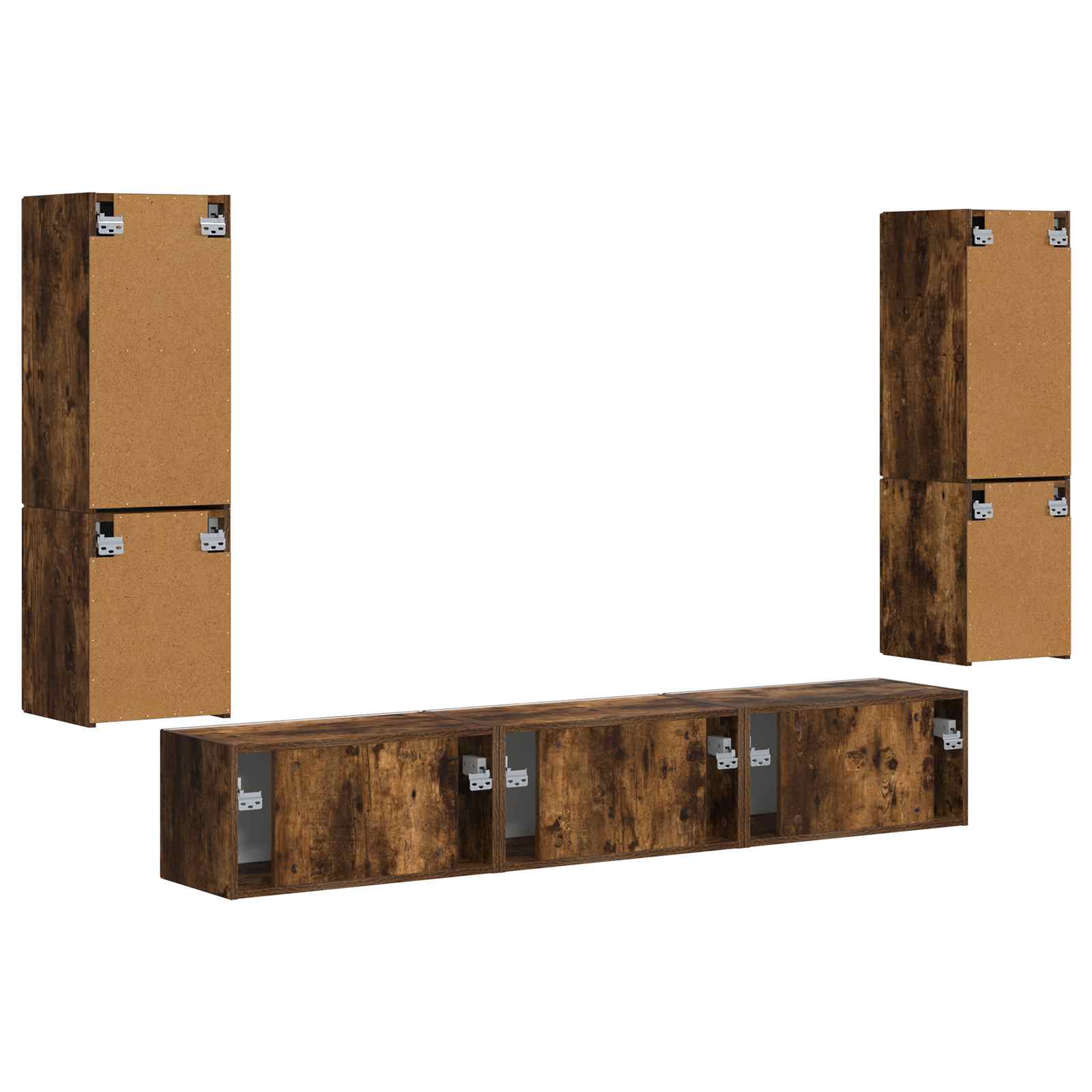 Tv-meubelset Wandgemonteerd 4 pcs Gerookt eiken Bewerkt hout is nu te koop bij PeponiXL, paradijselijk wonen!