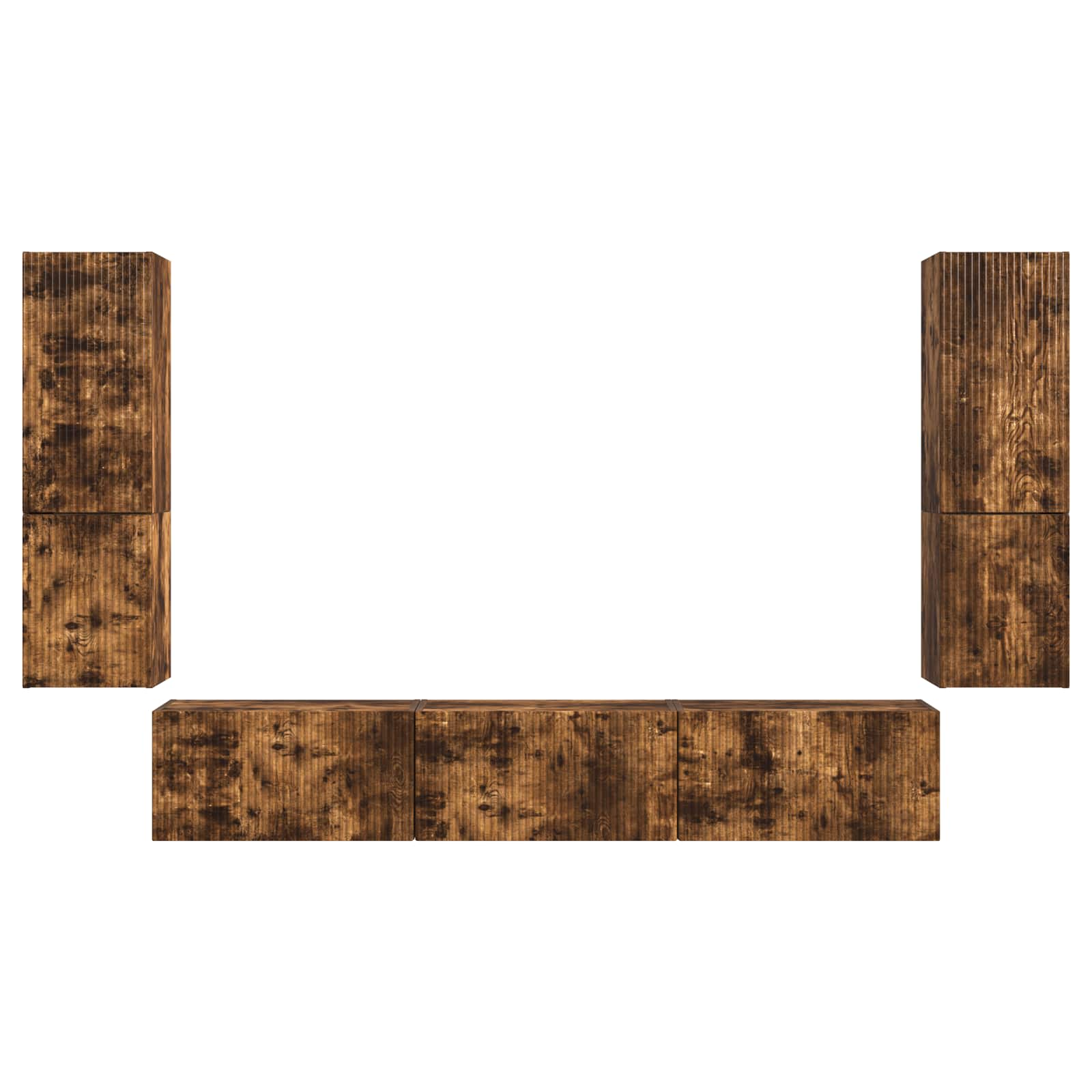 Tv-meubelset Wandgemonteerd 4 pcs Gerookt eiken Bewerkt hout is nu te koop bij PeponiXL, paradijselijk wonen!