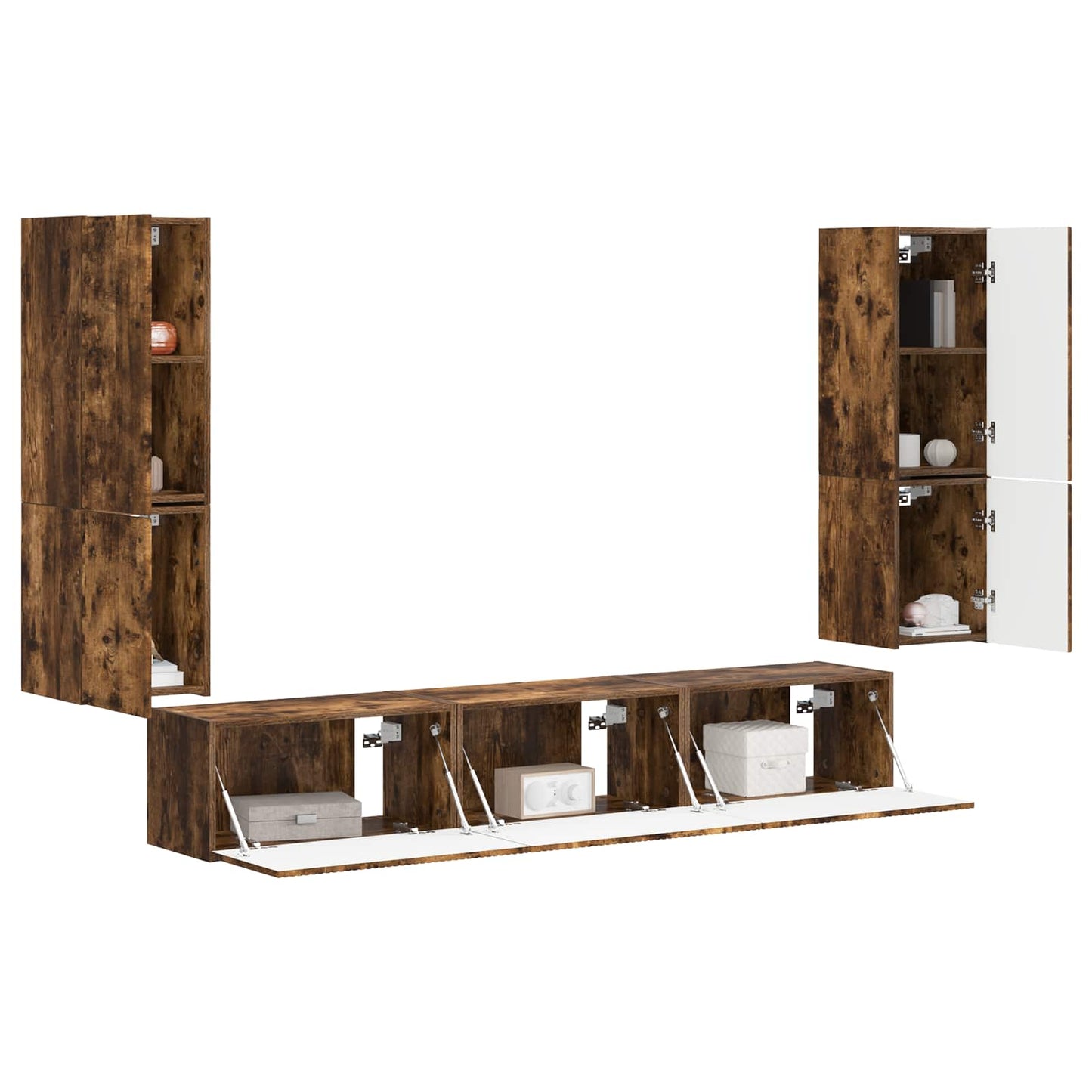 Tv-meubelset Wandgemonteerd 4 pcs Gerookt eiken Bewerkt hout is nu te koop bij PeponiXL, paradijselijk wonen!