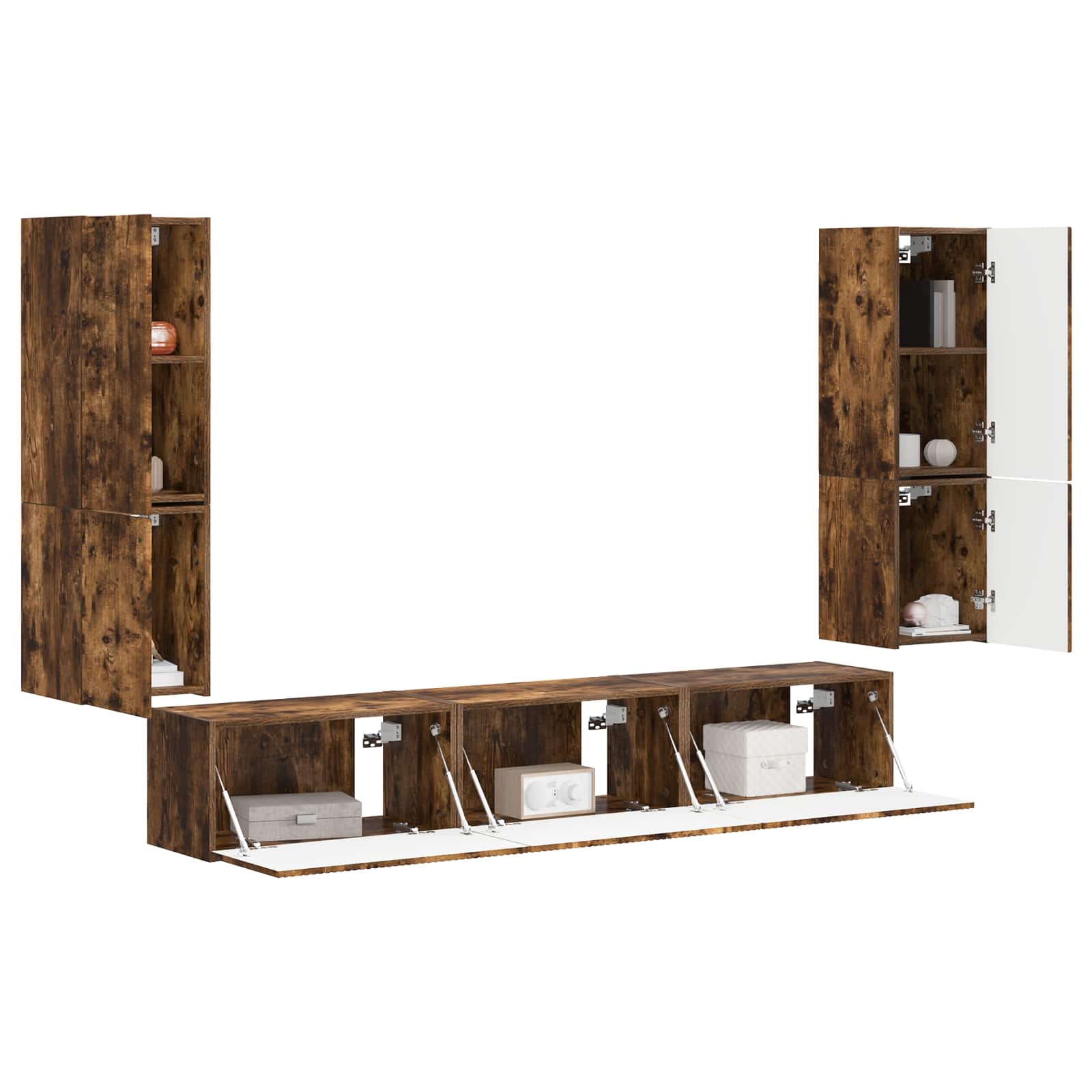 Tv-meubelset Wandgemonteerd 4 pcs Gerookt eiken Bewerkt hout is nu te koop bij PeponiXL, paradijselijk wonen!