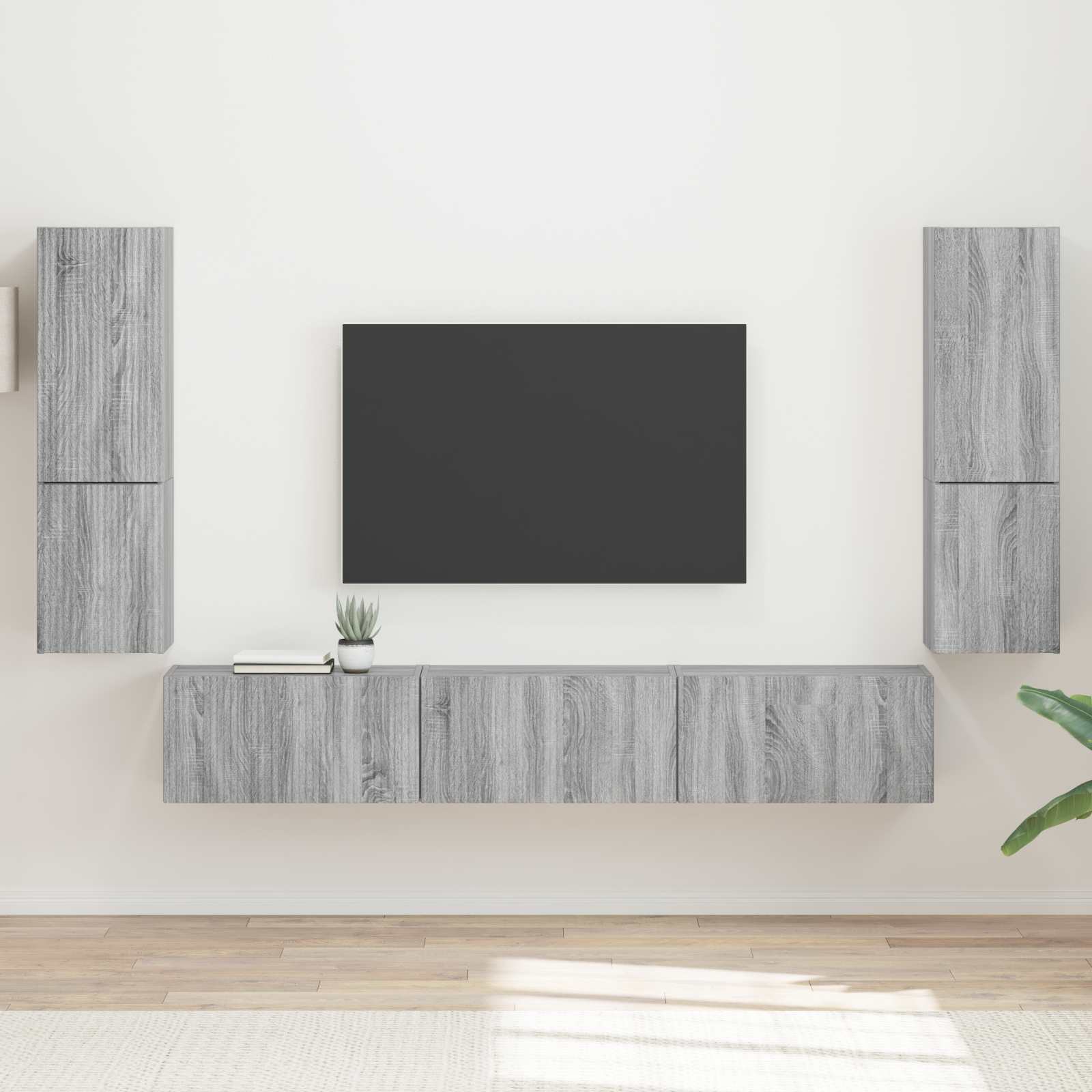 Tv-meubelset Wandgemonteerd 4 pcs Grijs Sonoma Bewerkt hout is nu te koop bij PeponiXL, paradijselijk wonen!