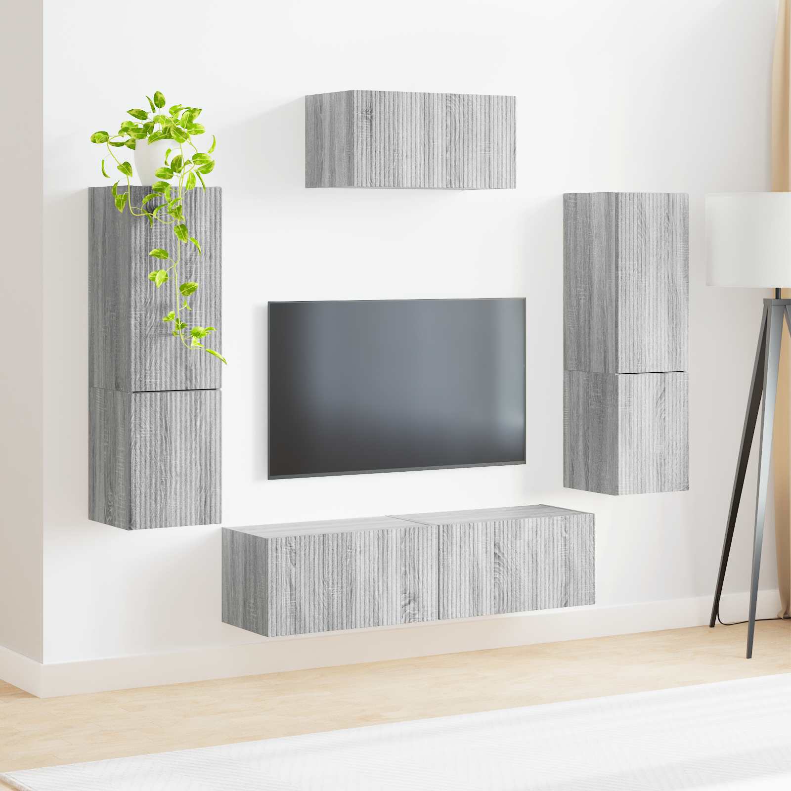 Tv-meubelset Wandgemonteerd 4 pcs Grijs Sonoma Bewerkt hout is nu te koop bij PeponiXL, paradijselijk wonen!