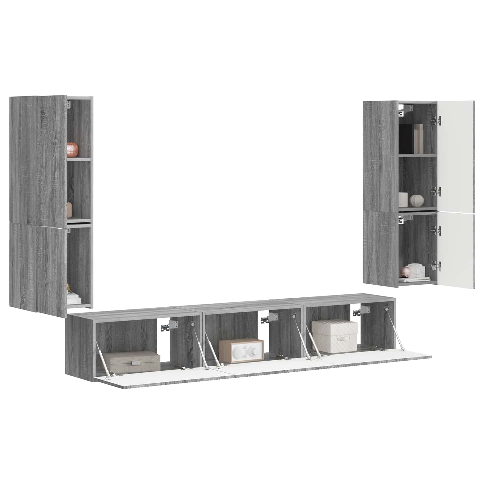 Tv-meubelset Wandgemonteerd 4 pcs Grijs Sonoma Bewerkt hout is nu te koop bij PeponiXL, paradijselijk wonen!