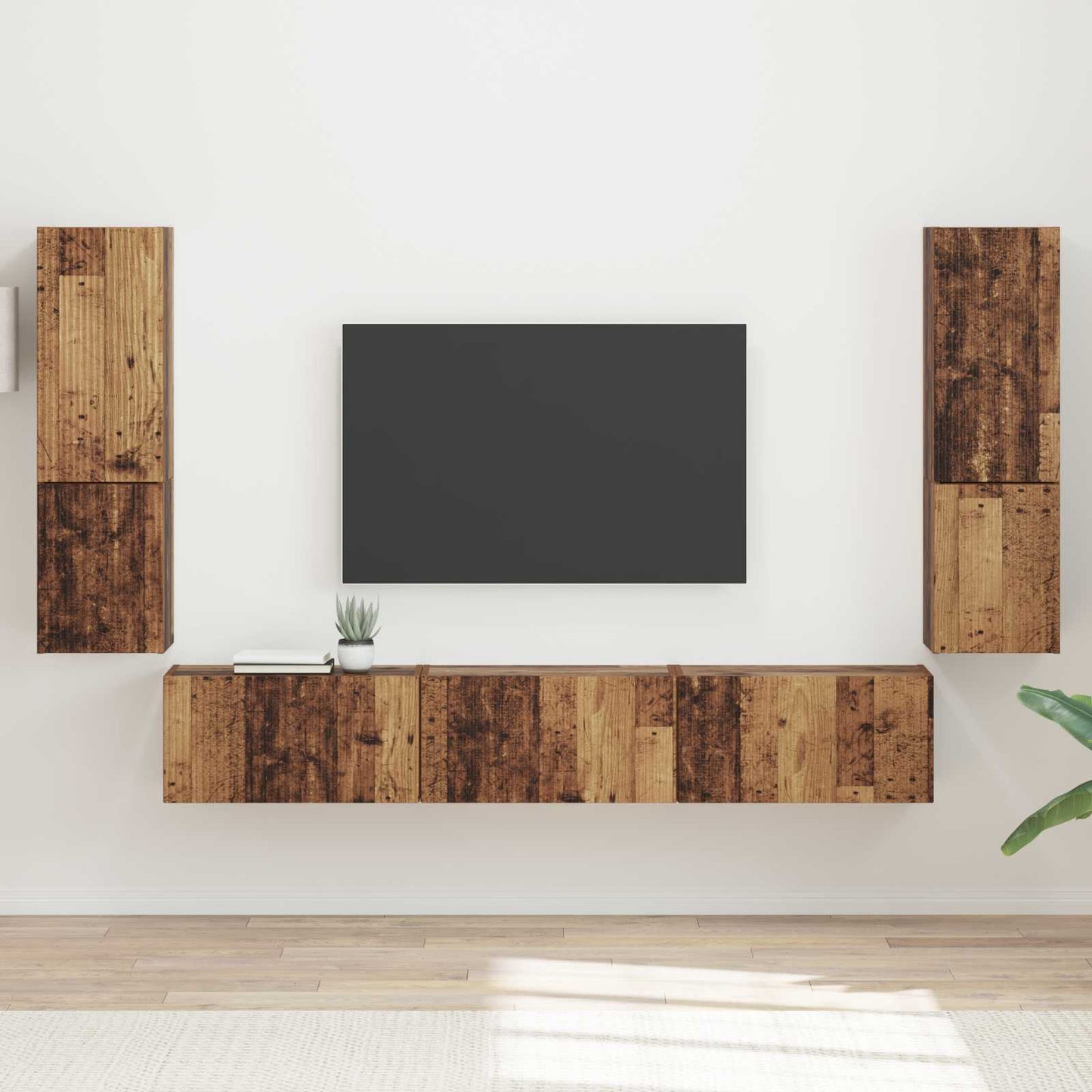 Tv-meubelset Wandgemonteerd 4 pcs Oudhout Bewerkt hout is nu te koop bij PeponiXL, paradijselijk wonen!