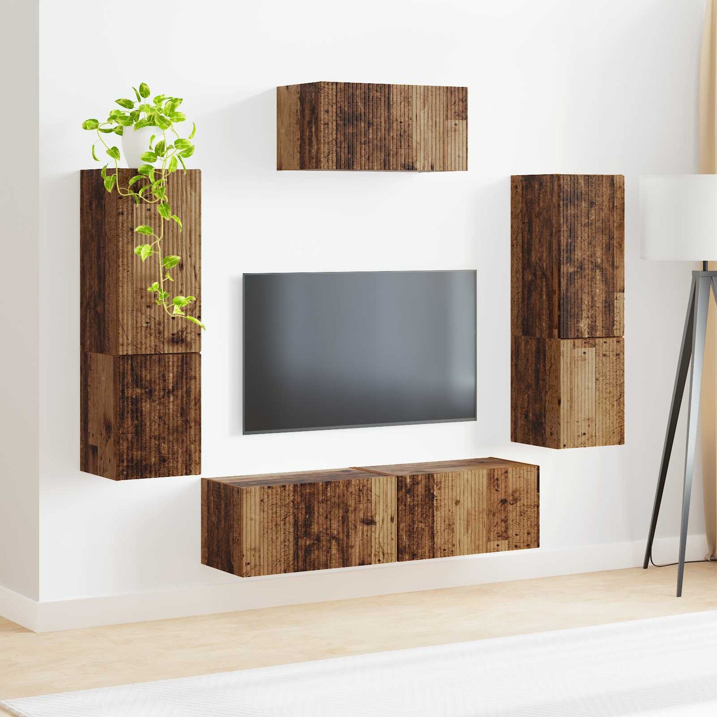 Tv-meubelset Wandgemonteerd 4 pcs Oudhout Bewerkt hout is nu te koop bij PeponiXL, paradijselijk wonen!
