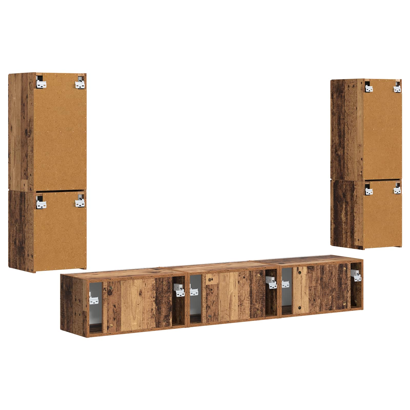 Tv-meubelset Wandgemonteerd 4 pcs Oudhout Bewerkt hout is nu te koop bij PeponiXL, paradijselijk wonen!