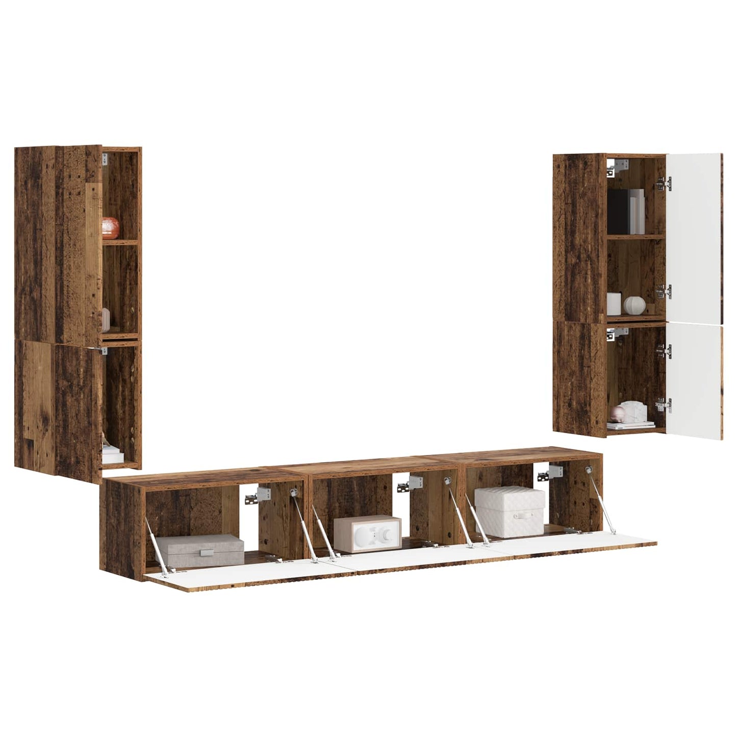 Tv-meubelset Wandgemonteerd 4 pcs Oudhout Bewerkt hout is nu te koop bij PeponiXL, paradijselijk wonen!