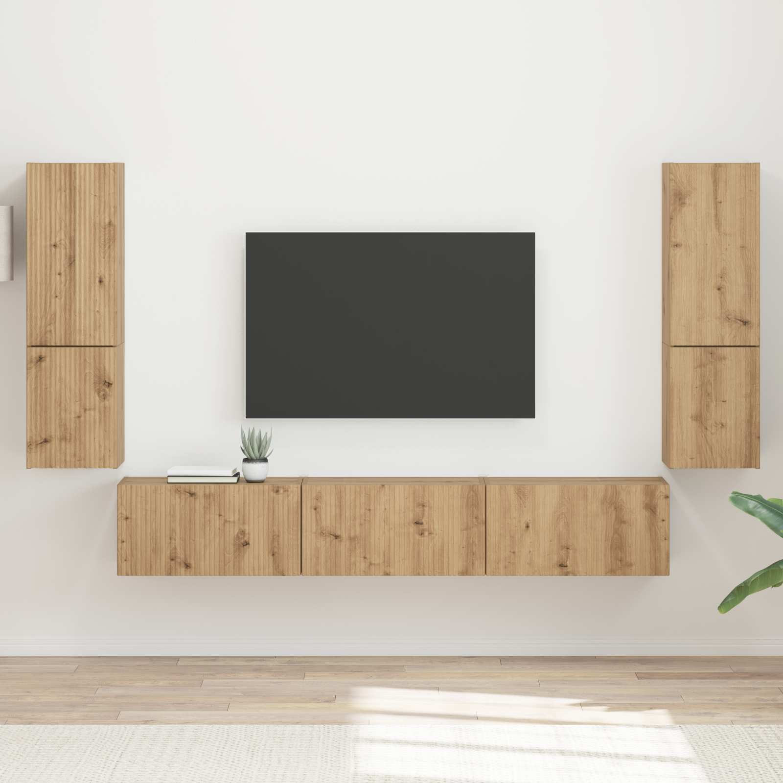 Tv-meubelset 4 pcs Artisan Eiken Bewerkt hout is nu te koop bij PeponiXL, paradijselijk wonen!