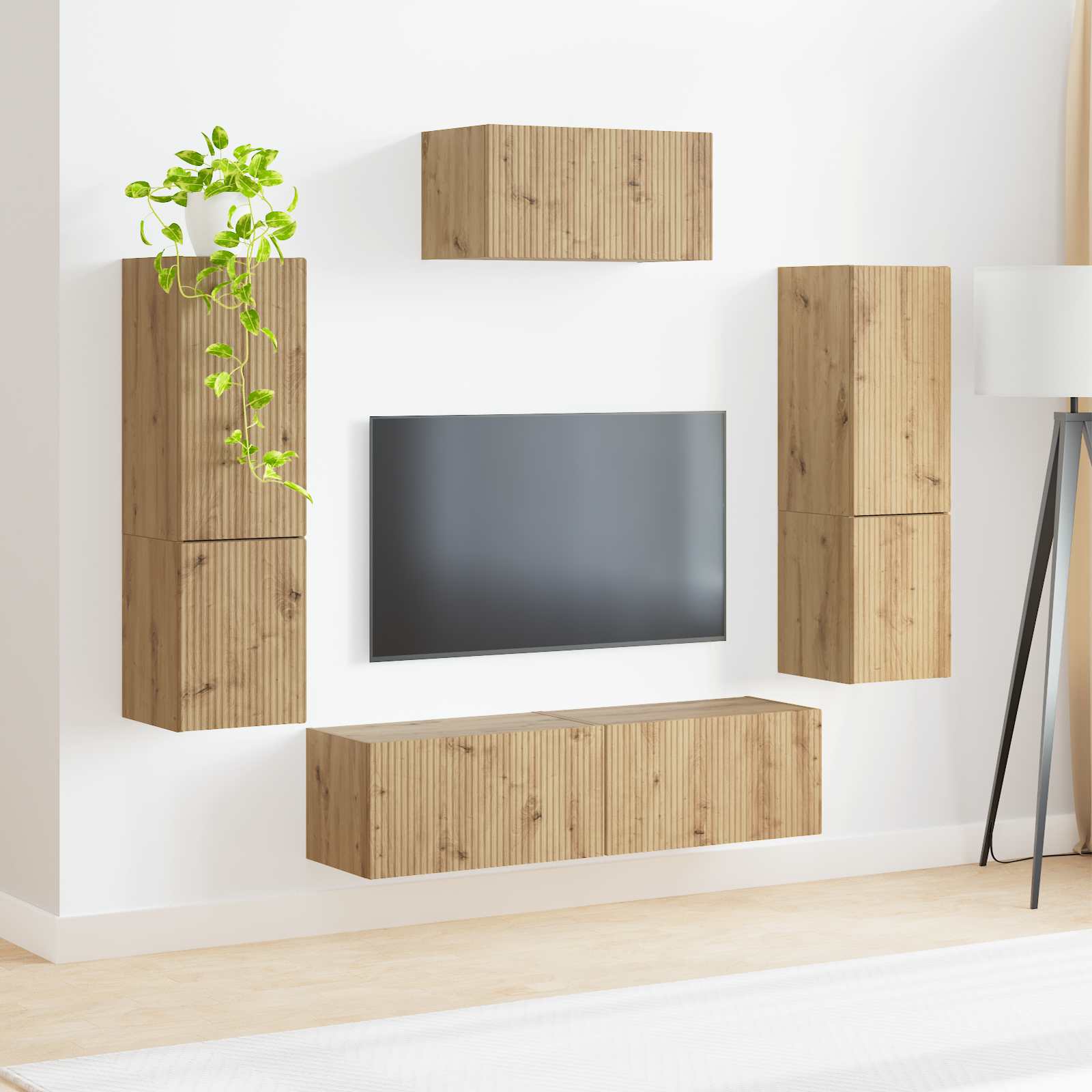 Tv-meubelset 4 pcs Artisan Eiken Bewerkt hout is nu te koop bij PeponiXL, paradijselijk wonen!