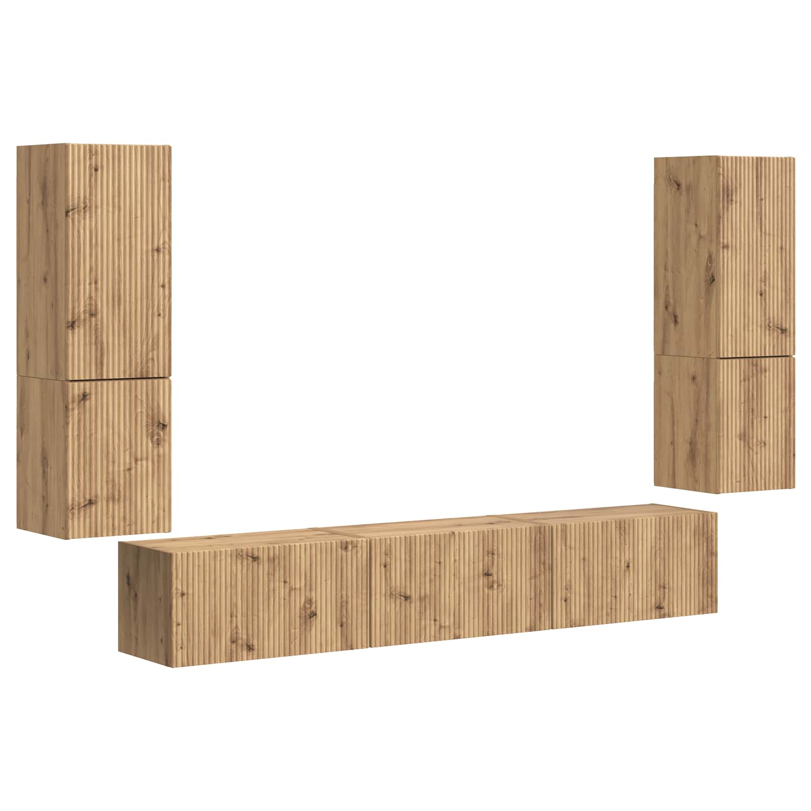 Tv-meubelset 4 pcs Artisan Eiken Bewerkt hout is nu te koop bij PeponiXL, paradijselijk wonen!