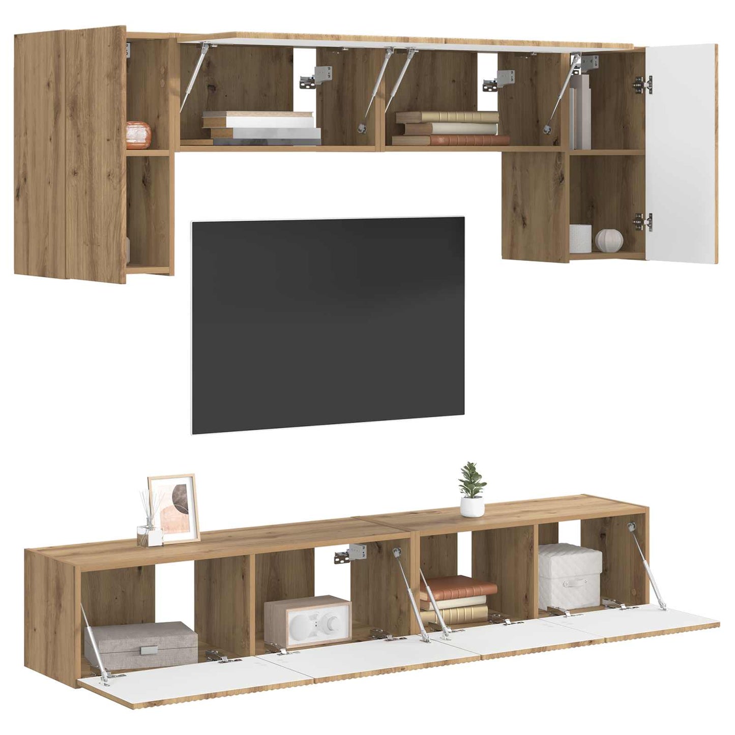 Tv-meubelset Wandgemonteerd 5 pcs Sonoma Eiken Bewerkt hout is nu te koop bij PeponiXL, paradijselijk wonen!