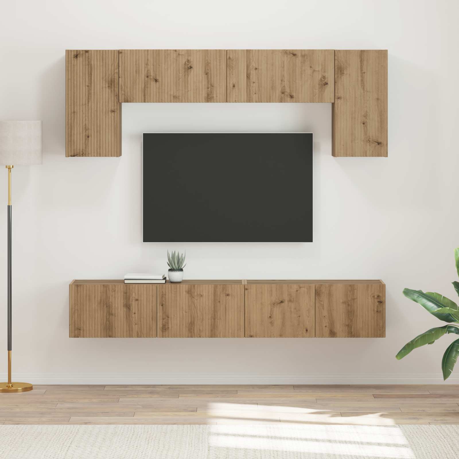 Tv-meubelset Wandgemonteerd 5 pcs Beton Grijs Bewerkt hout is nu te koop bij PeponiXL, paradijselijk wonen!