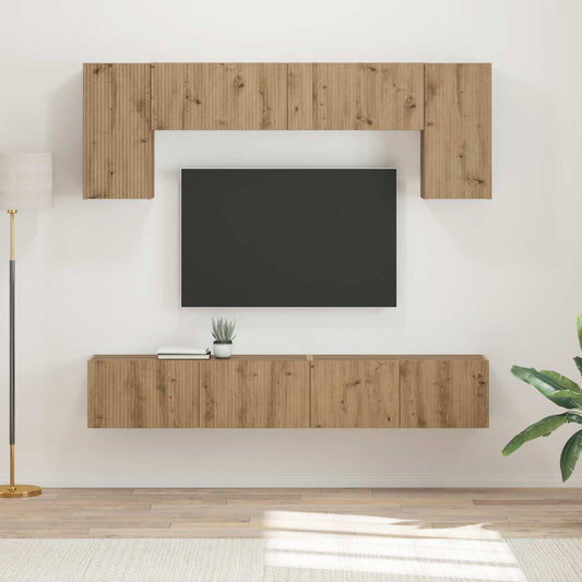 Tv-meubelset Wandgemonteerd 5 pcs Gerookt eiken Bewerkt hout is nu te koop bij PeponiXL, paradijselijk wonen!