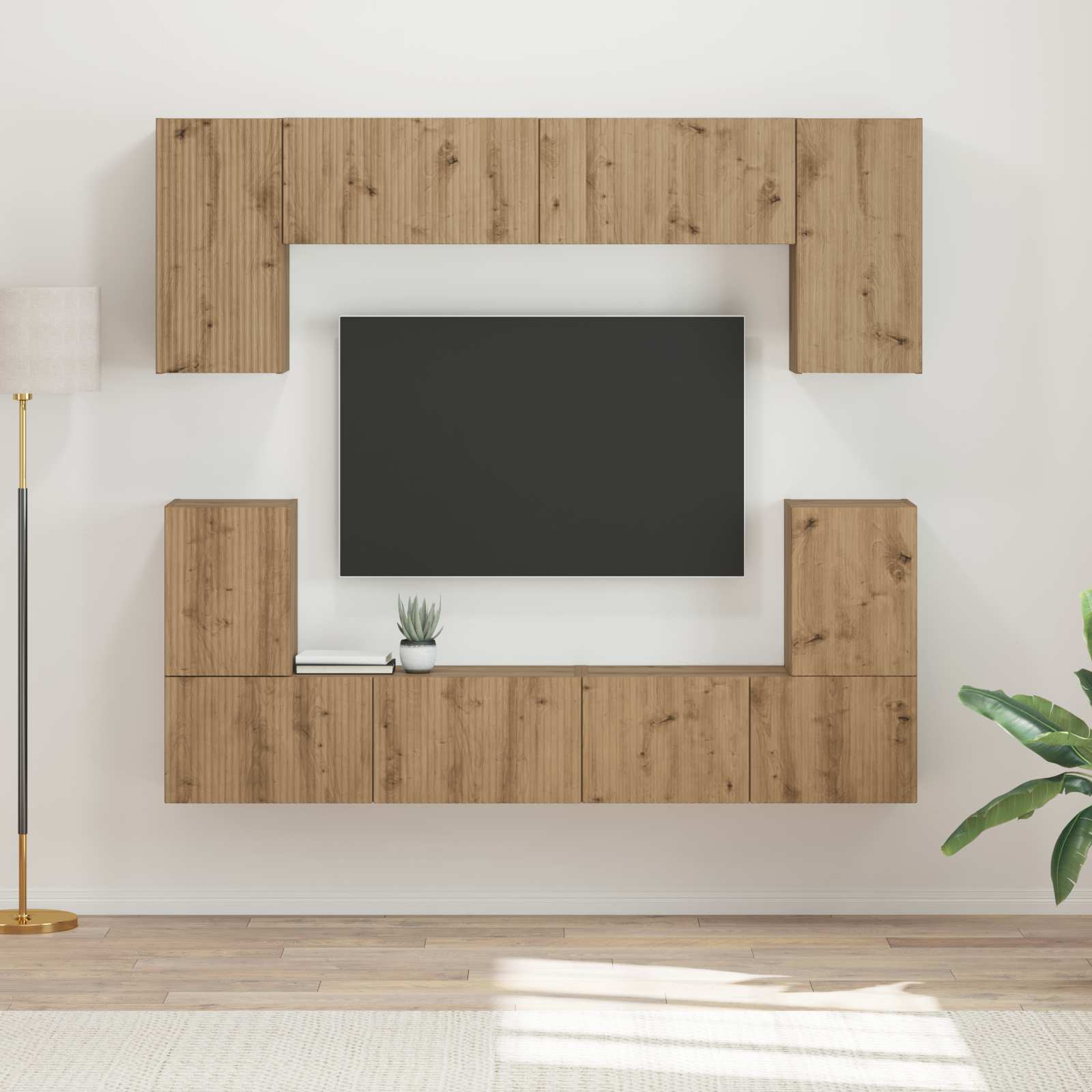 Tv-meubelset 5 pcs Artisan Eiken Bewerkt hout is nu te koop bij PeponiXL, paradijselijk wonen!