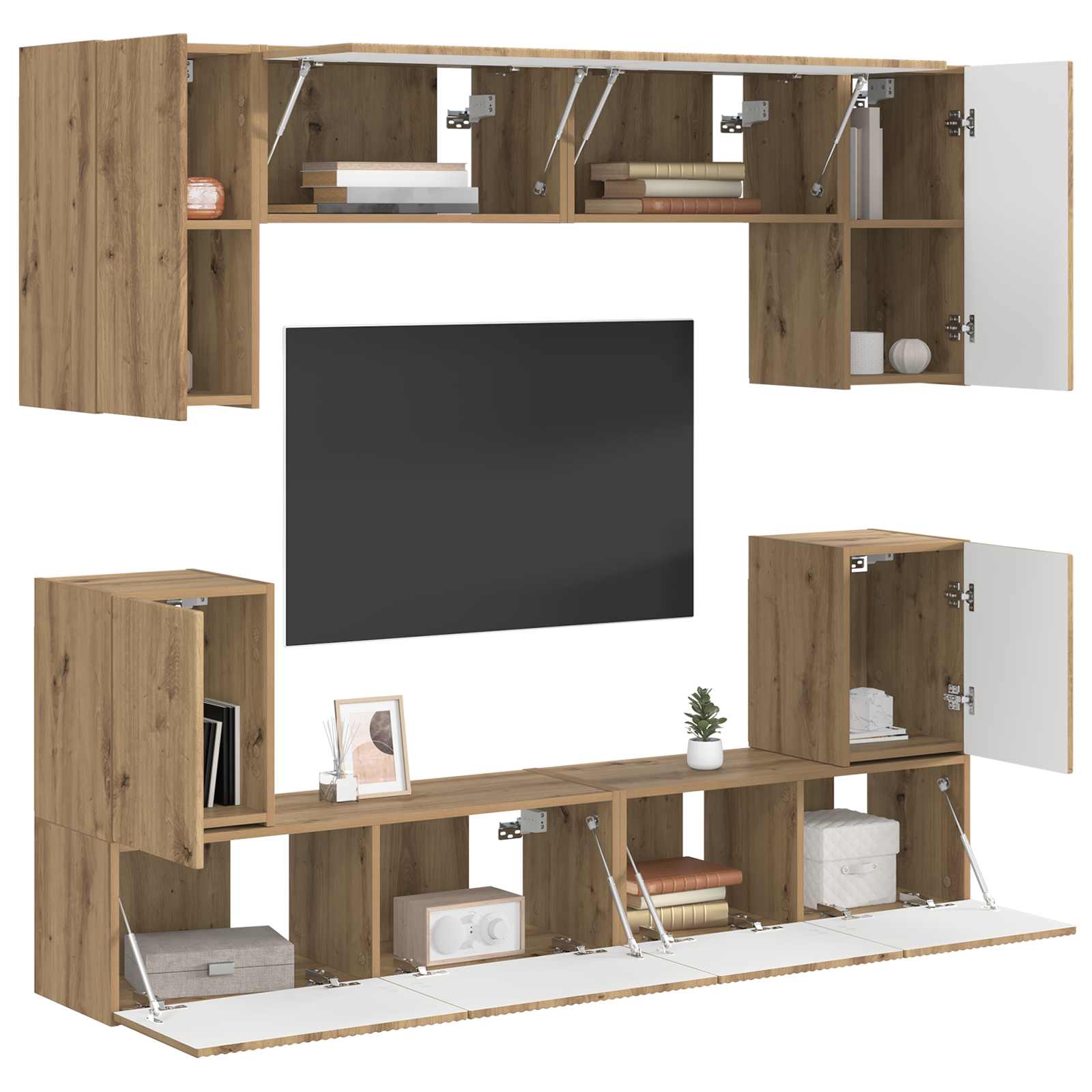 Tv-meubelset 5 pcs Artisan Eiken Bewerkt hout is nu te koop bij PeponiXL, paradijselijk wonen!