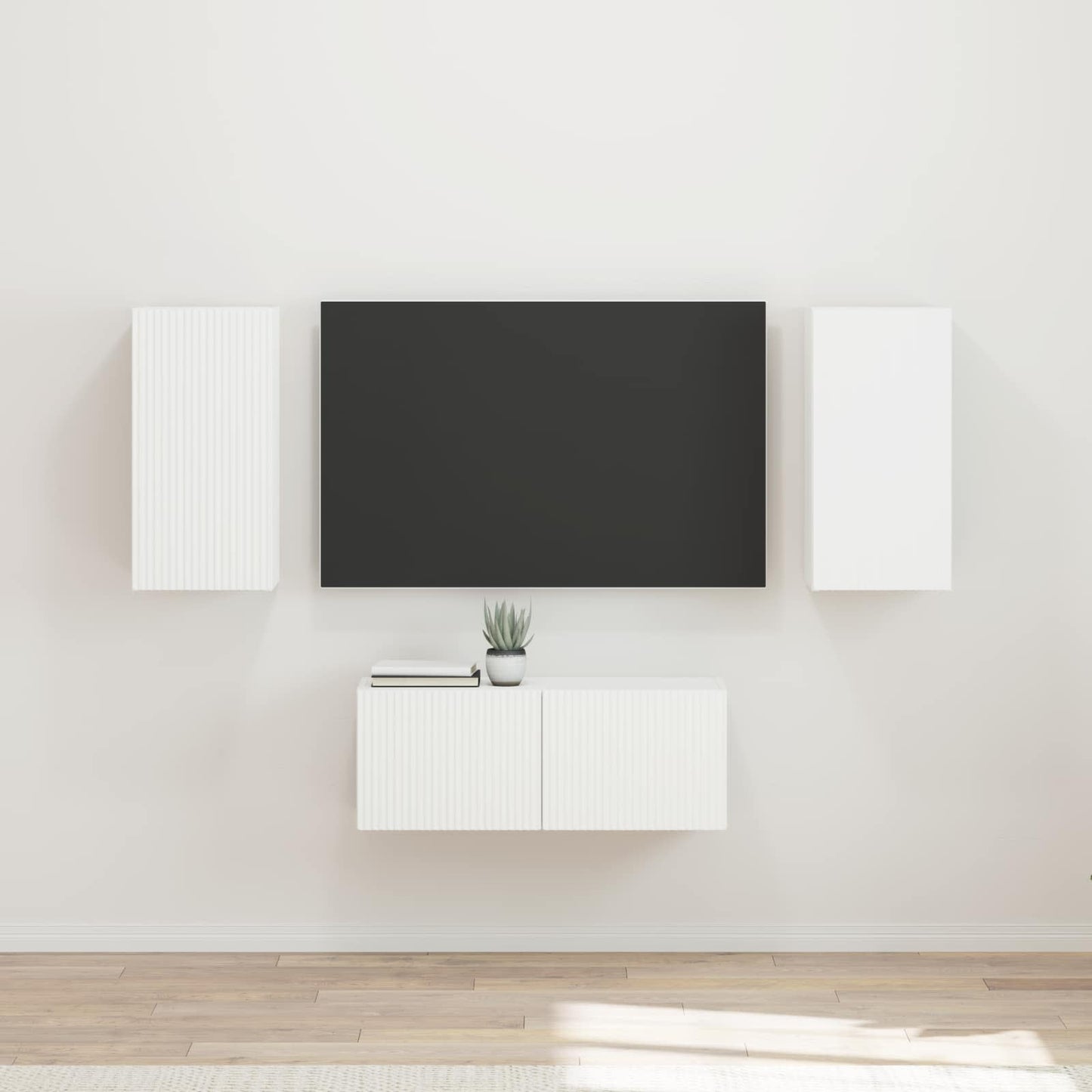 Tv-meubelset Wandgemonteerd 6 pcs Wit Bewerkt hout is nu te koop bij PeponiXL, paradijselijk wonen!