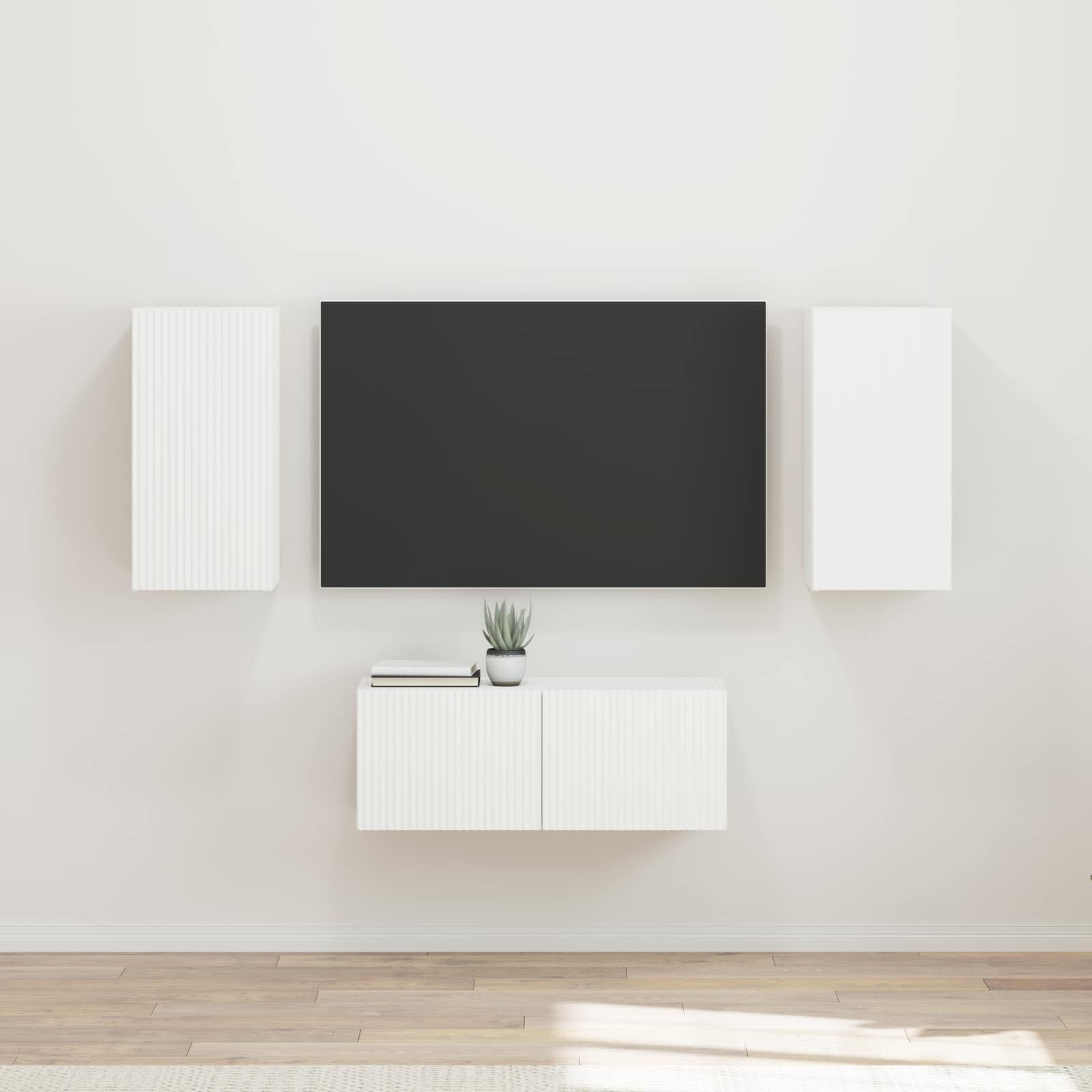 Tv-meubelset Wandgemonteerd 6 pcs Wit Bewerkt hout is nu te koop bij PeponiXL, paradijselijk wonen!