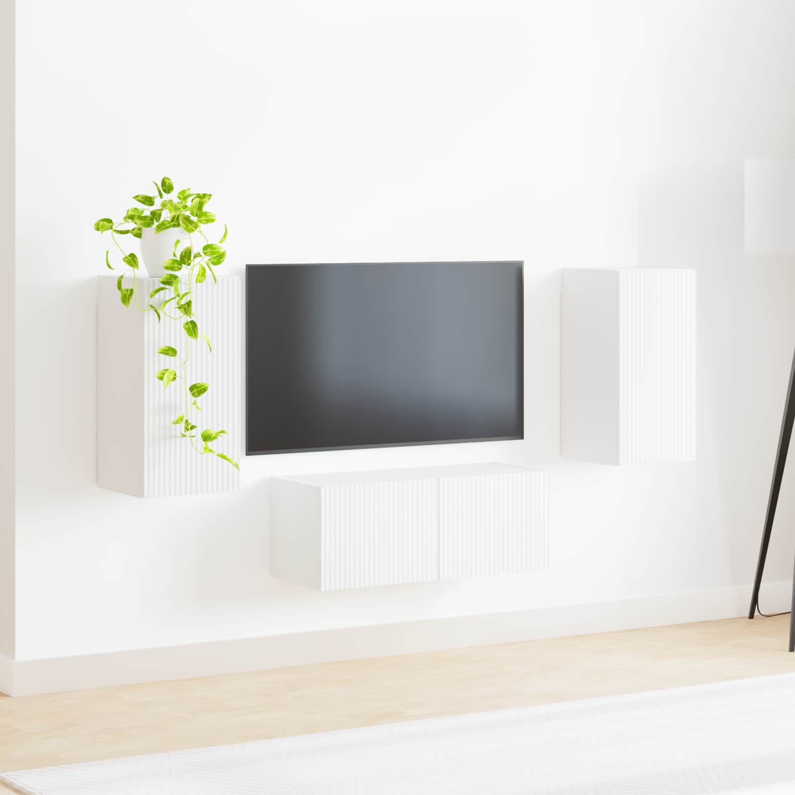 Tv-meubelset Wandgemonteerd 6 pcs Wit Bewerkt hout is nu te koop bij PeponiXL, paradijselijk wonen!