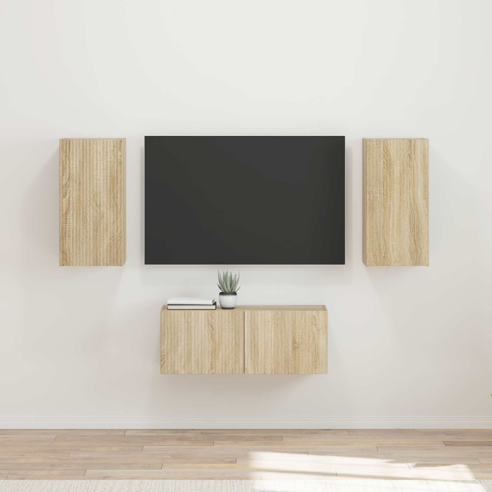 Tv-meubelset Wandgemonteerd 6 pcs Sonoma Eiken Bewerkt hout is nu te koop bij PeponiXL, paradijselijk wonen!