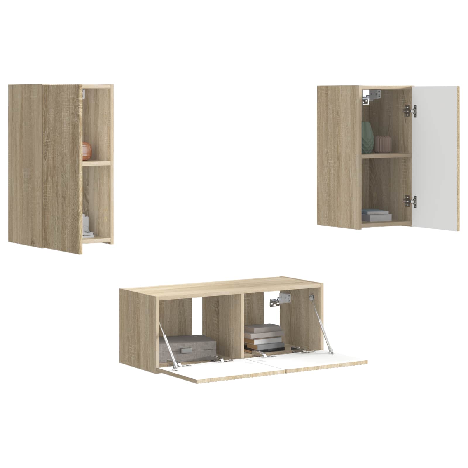 Tv-meubelset Wandgemonteerd 6 pcs Sonoma Eiken Bewerkt hout is nu te koop bij PeponiXL, paradijselijk wonen!