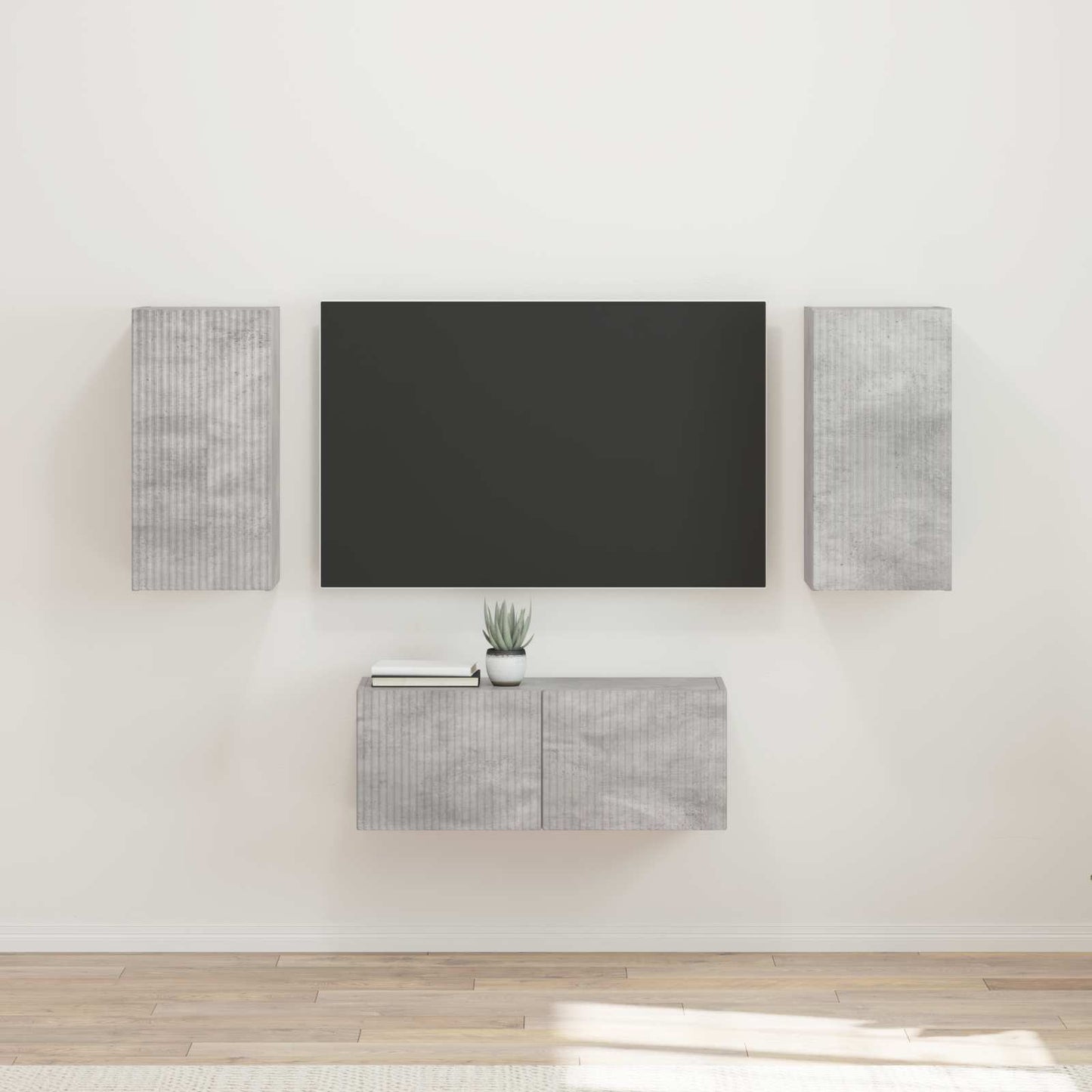 Tv-meubelset Wandgemonteerd 6 pcs Beton Grijs Bewerkt hout is nu te koop bij PeponiXL, paradijselijk wonen!