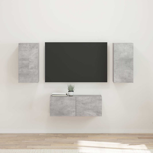 Tv-meubelset Wandgemonteerd 6 pcs Beton Grijs Bewerkt hout is nu te koop bij PeponiXL, paradijselijk wonen!