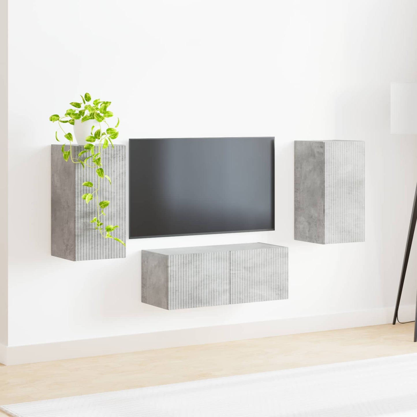 Tv-meubelset Wandgemonteerd 6 pcs Beton Grijs Bewerkt hout is nu te koop bij PeponiXL, paradijselijk wonen!