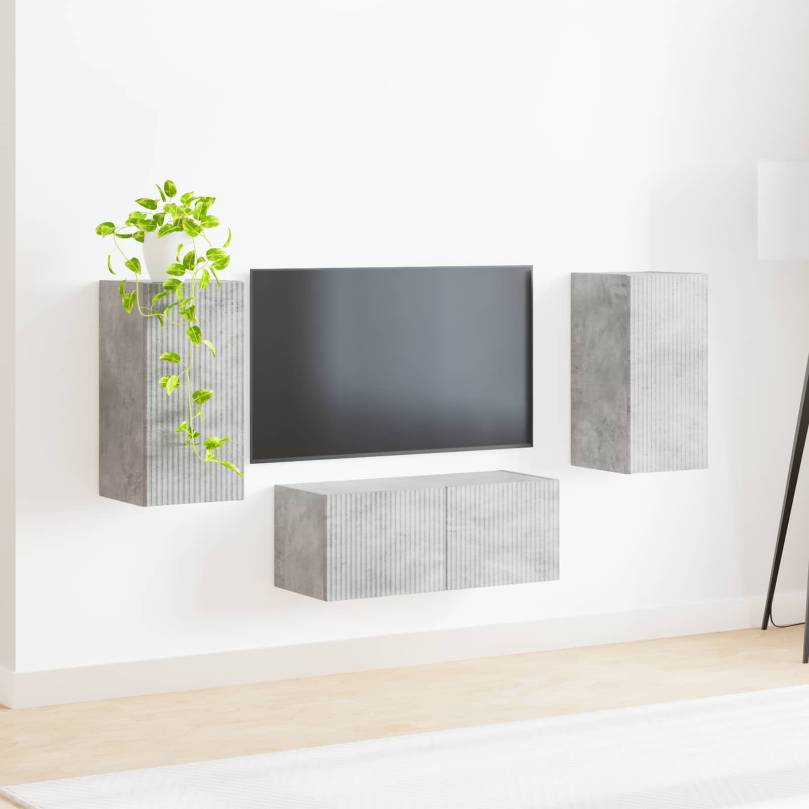 Tv-meubelset Wandgemonteerd 6 pcs Beton Grijs Bewerkt hout is nu te koop bij PeponiXL, paradijselijk wonen!