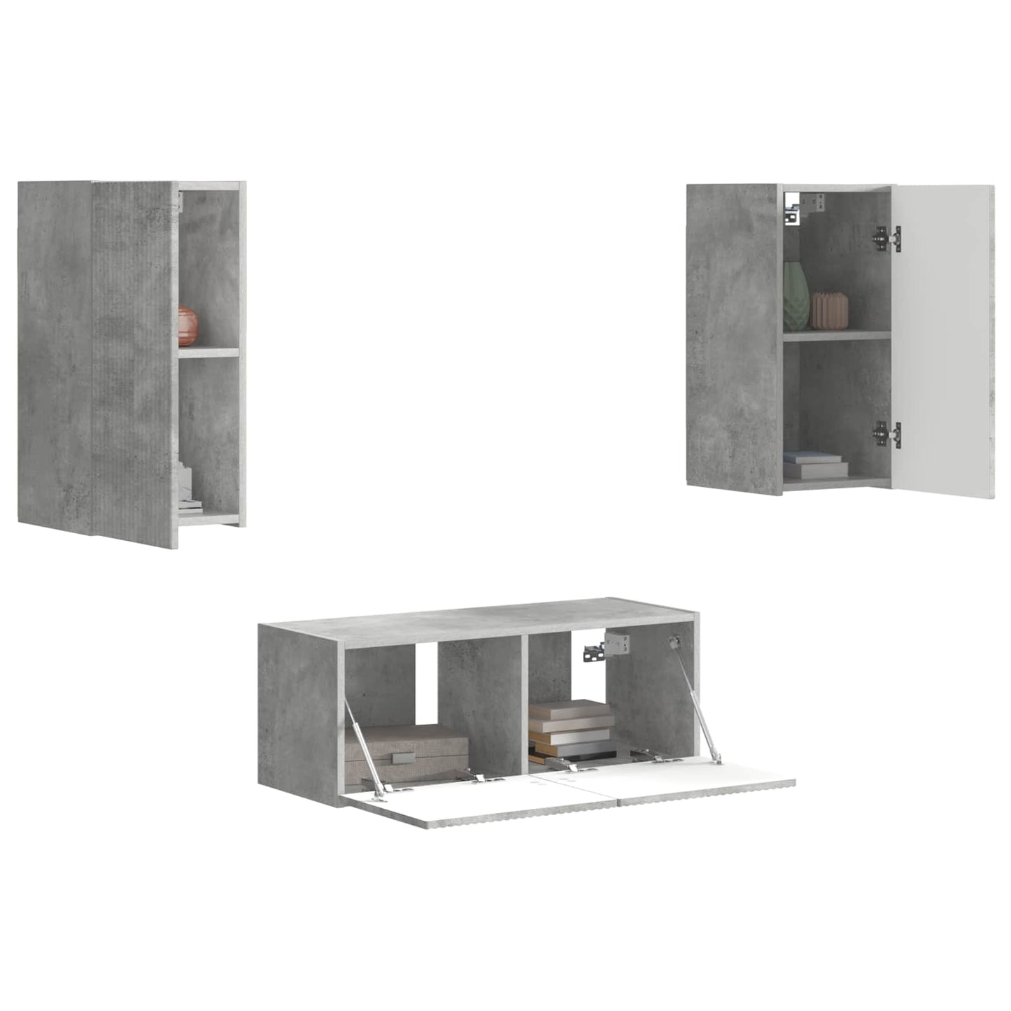 Tv-meubelset Wandgemonteerd 6 pcs Beton Grijs Bewerkt hout is nu te koop bij PeponiXL, paradijselijk wonen!