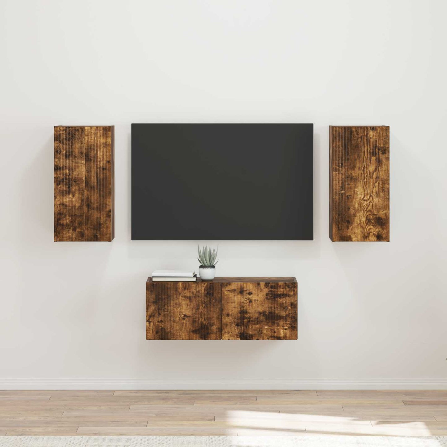 Tv-meubelset Wandgemonteerd 6 pcs Gerookt eiken Bewerkt hout is nu te koop bij PeponiXL, paradijselijk wonen!