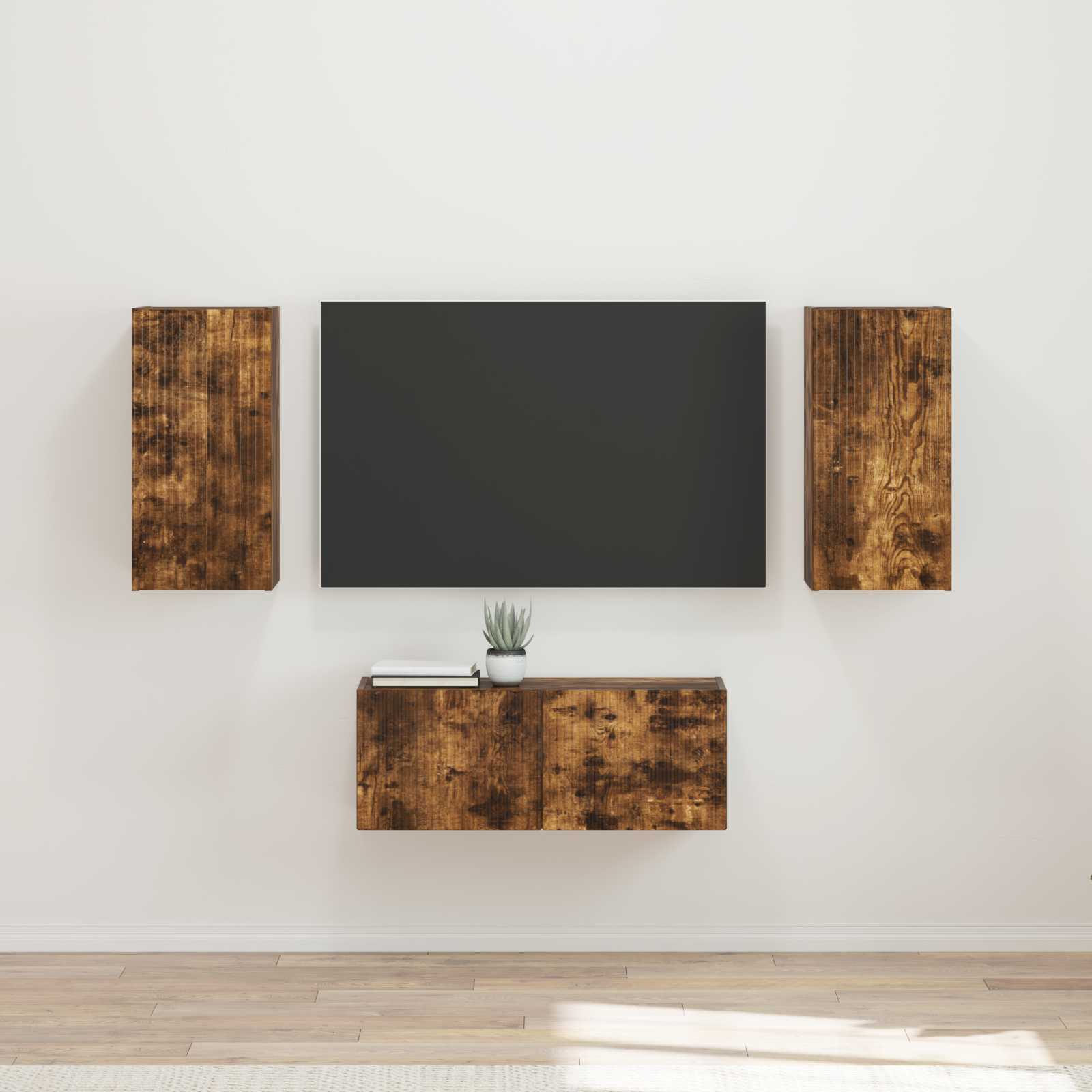 Tv-meubelset Wandgemonteerd 6 pcs Gerookt eiken Bewerkt hout is nu te koop bij PeponiXL, paradijselijk wonen!