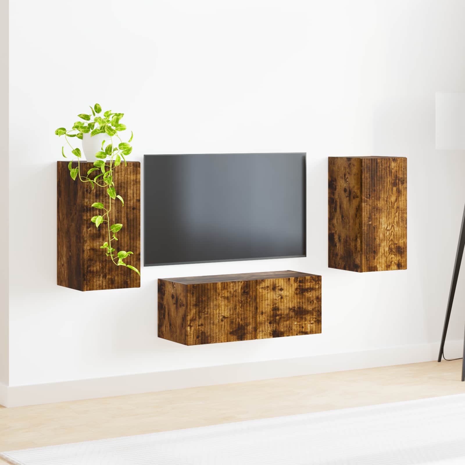 Tv-meubelset Wandgemonteerd 6 pcs Gerookt eiken Bewerkt hout is nu te koop bij PeponiXL, paradijselijk wonen!