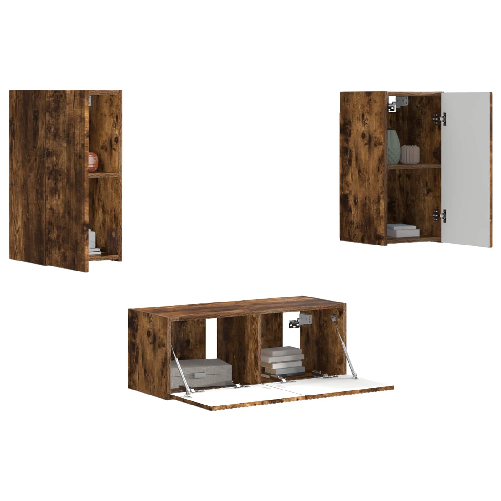 Tv-meubelset Wandgemonteerd 6 pcs Gerookt eiken Bewerkt hout is nu te koop bij PeponiXL, paradijselijk wonen!