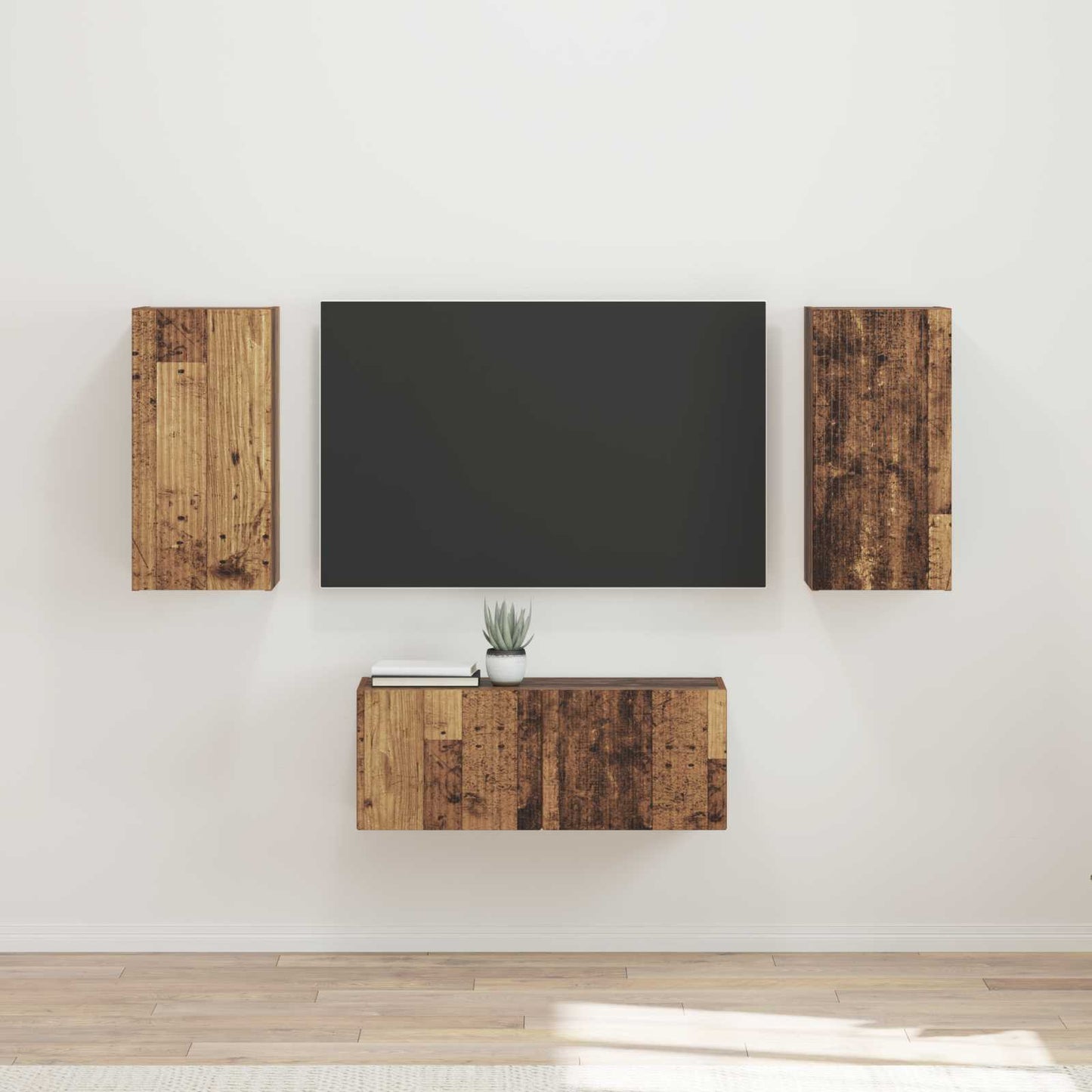 Tv-meubelset Wandgemonteerd 6 pcs Oudhout Bewerkt hout is nu te koop bij PeponiXL, paradijselijk wonen!