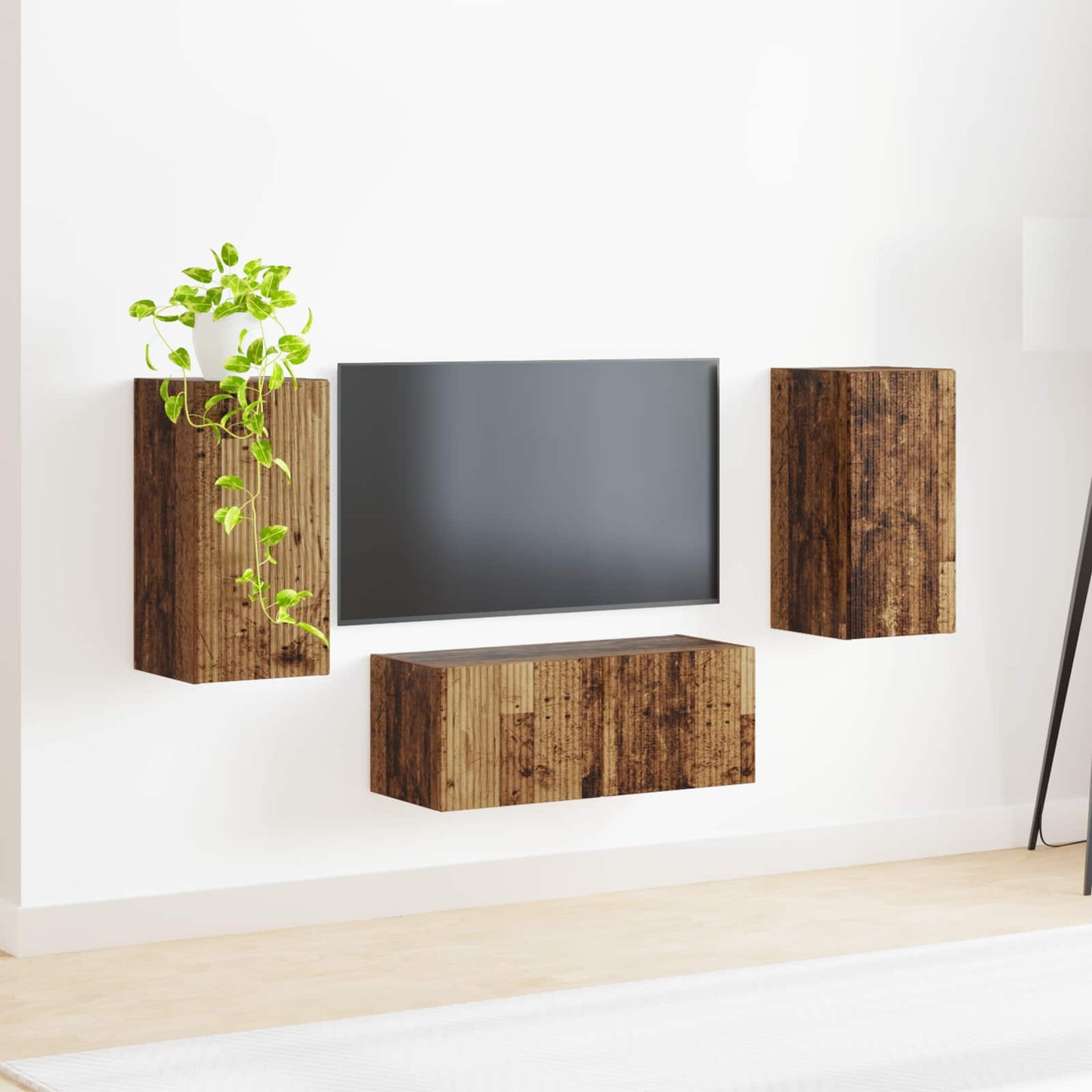 Tv-meubelset Wandgemonteerd 6 pcs Oudhout Bewerkt hout is nu te koop bij PeponiXL, paradijselijk wonen!