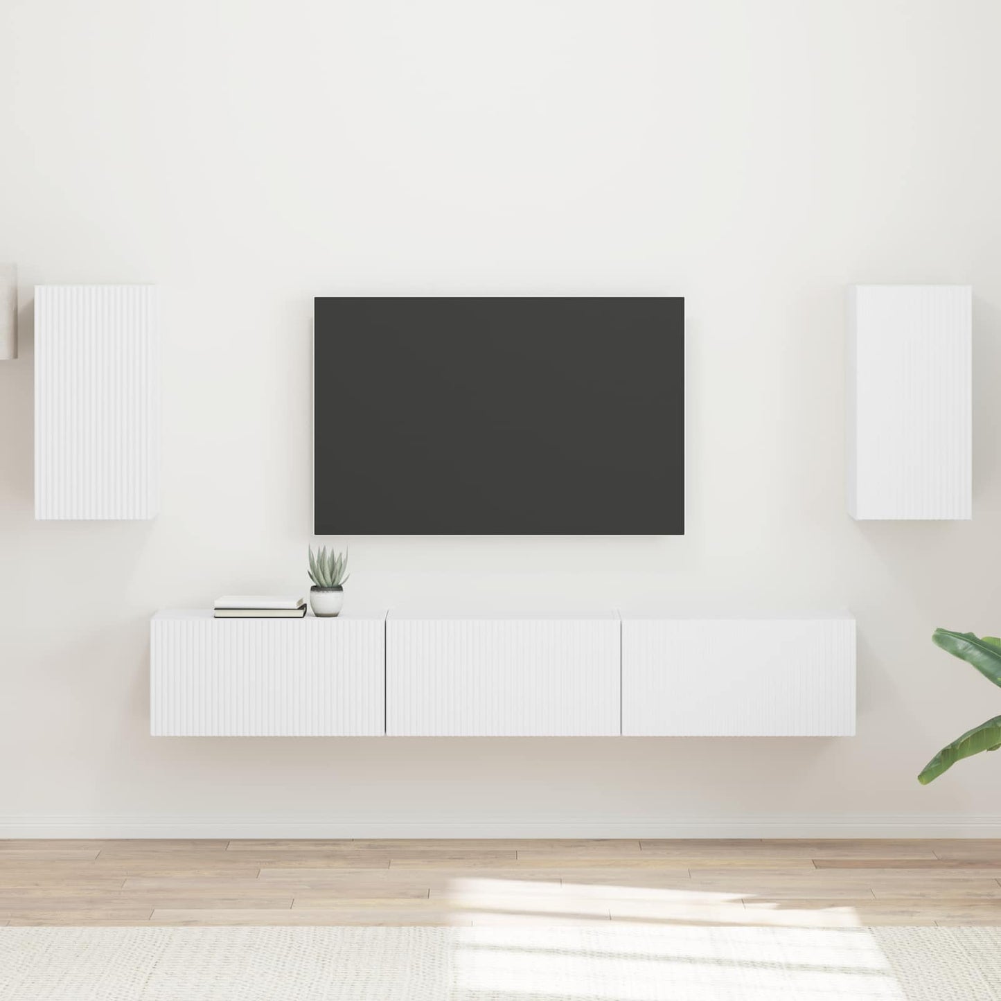 Tv-meubelset Wandgemonteerd 5 pcs Wit Bewerkt hout is nu te koop bij PeponiXL, paradijselijk wonen!