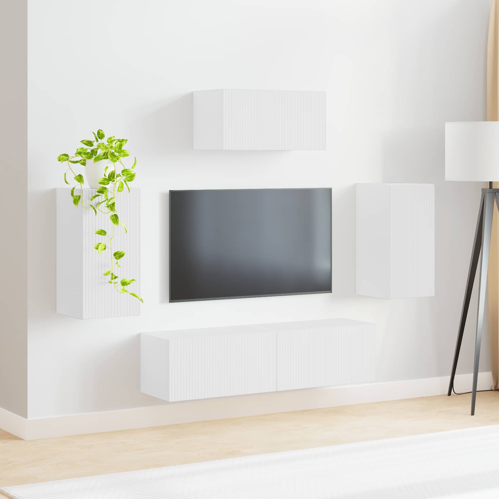 Tv-meubelset Wandgemonteerd 5 pcs Wit Bewerkt hout is nu te koop bij PeponiXL, paradijselijk wonen!