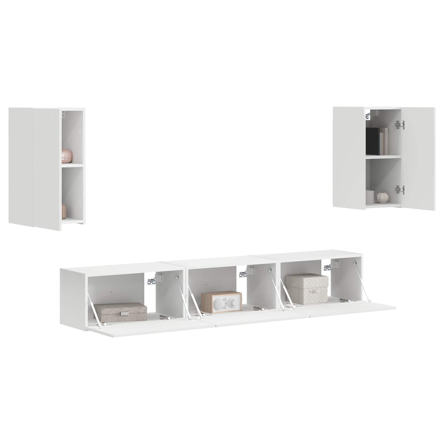 Tv-meubelset Wandgemonteerd 5 pcs Wit Bewerkt hout is nu te koop bij PeponiXL, paradijselijk wonen!