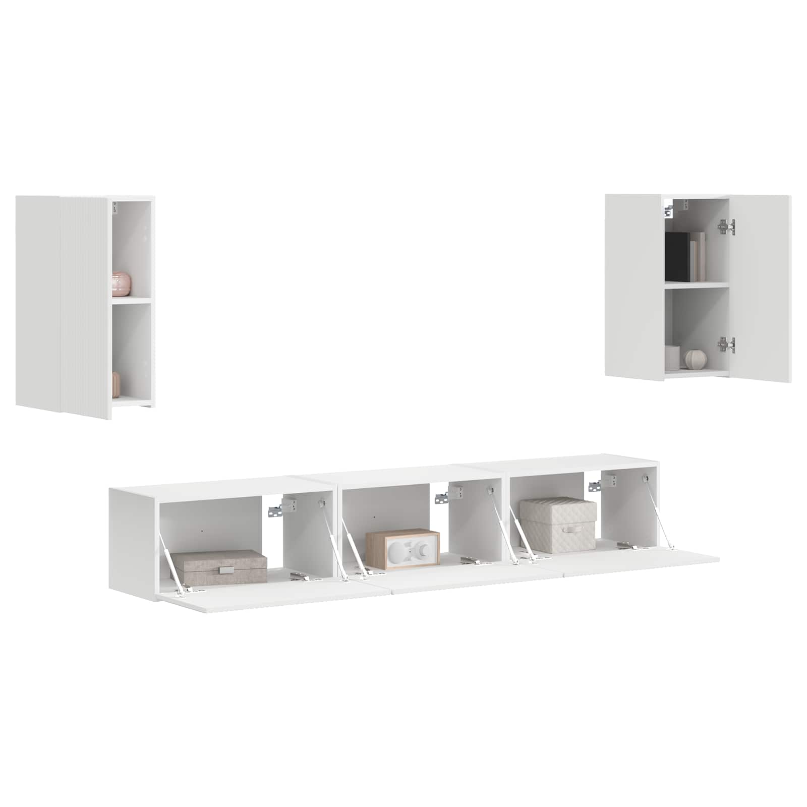 Tv-meubelset Wandgemonteerd 5 pcs Wit Bewerkt hout is nu te koop bij PeponiXL, paradijselijk wonen!