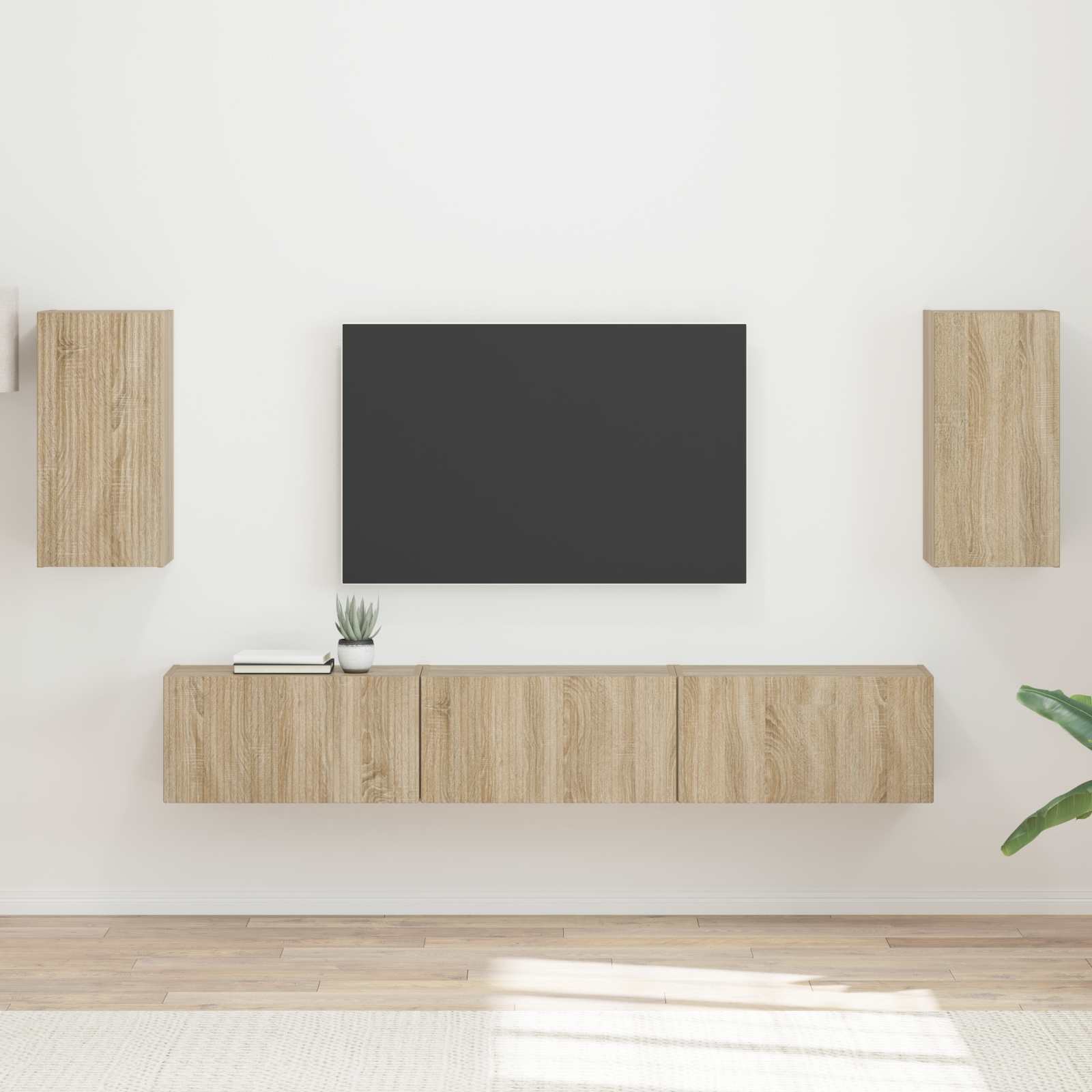 Tv-meubelset Wandgemonteerd 5 pcs Sonoma Eiken Bewerkt hout is nu te koop bij PeponiXL, paradijselijk wonen!