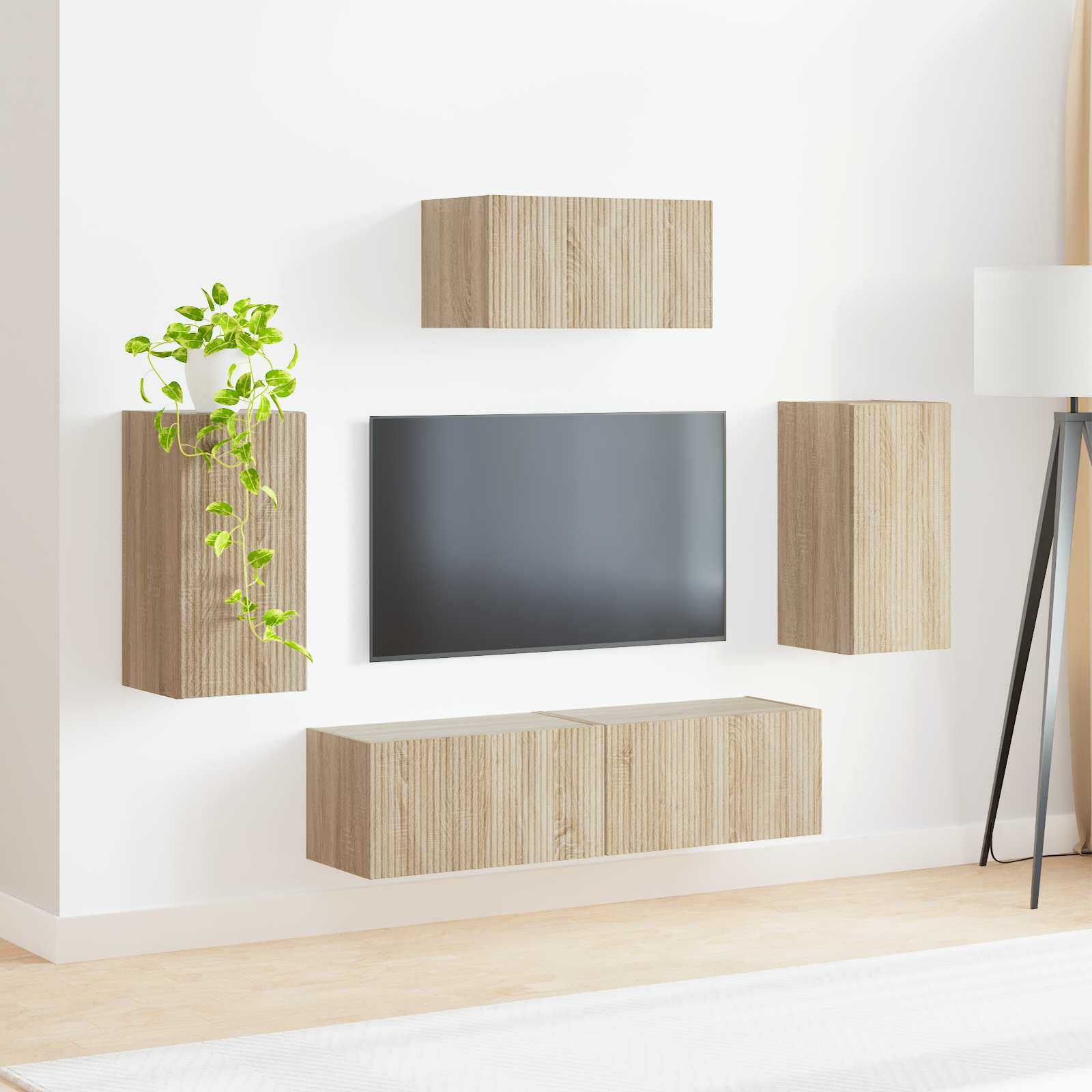 Tv-meubelset Wandgemonteerd 5 pcs Sonoma Eiken Bewerkt hout is nu te koop bij PeponiXL, paradijselijk wonen!