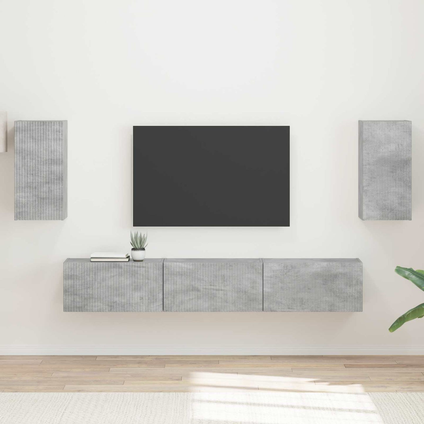Tv-meubelset Wandgemonteerd 5 pcs Beton Grijs Bewerkt hout is nu te koop bij PeponiXL, paradijselijk wonen!