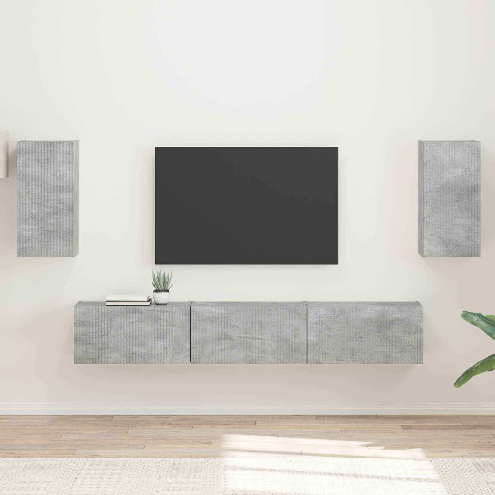 Tv-meubelset Wandgemonteerd 5 pcs Beton Grijs Bewerkt hout is nu te koop bij PeponiXL, paradijselijk wonen!