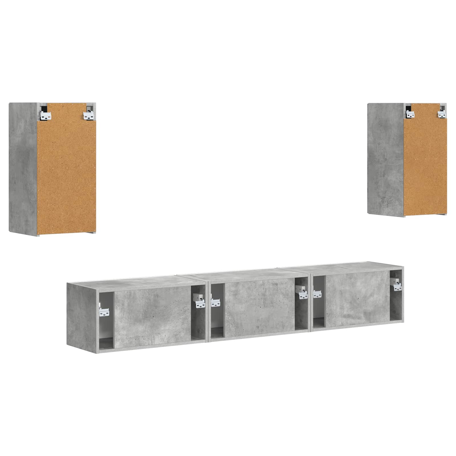Tv-meubelset Wandgemonteerd 5 pcs Beton Grijs Bewerkt hout is nu te koop bij PeponiXL, paradijselijk wonen!