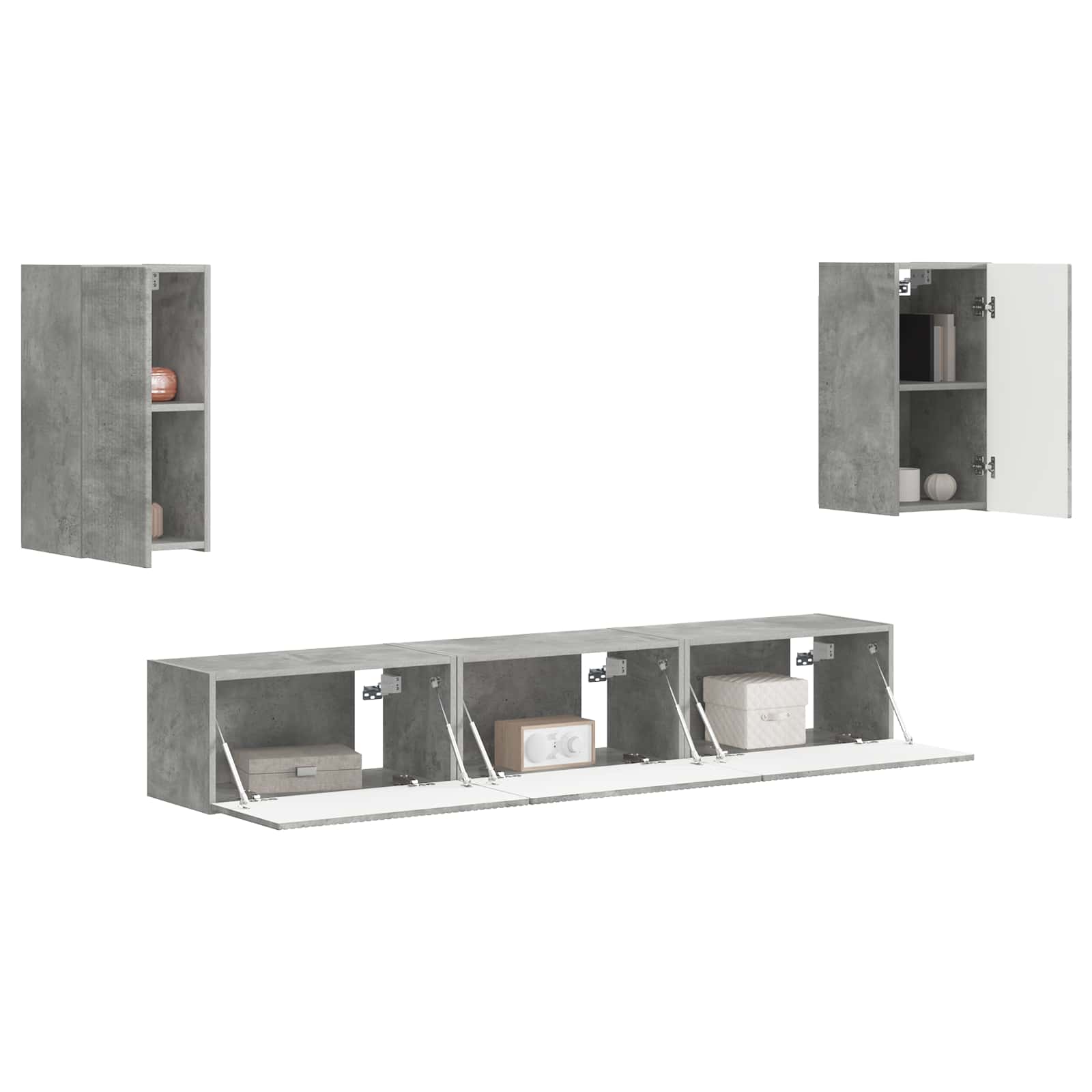 Tv-meubelset Wandgemonteerd 5 pcs Beton Grijs Bewerkt hout is nu te koop bij PeponiXL, paradijselijk wonen!