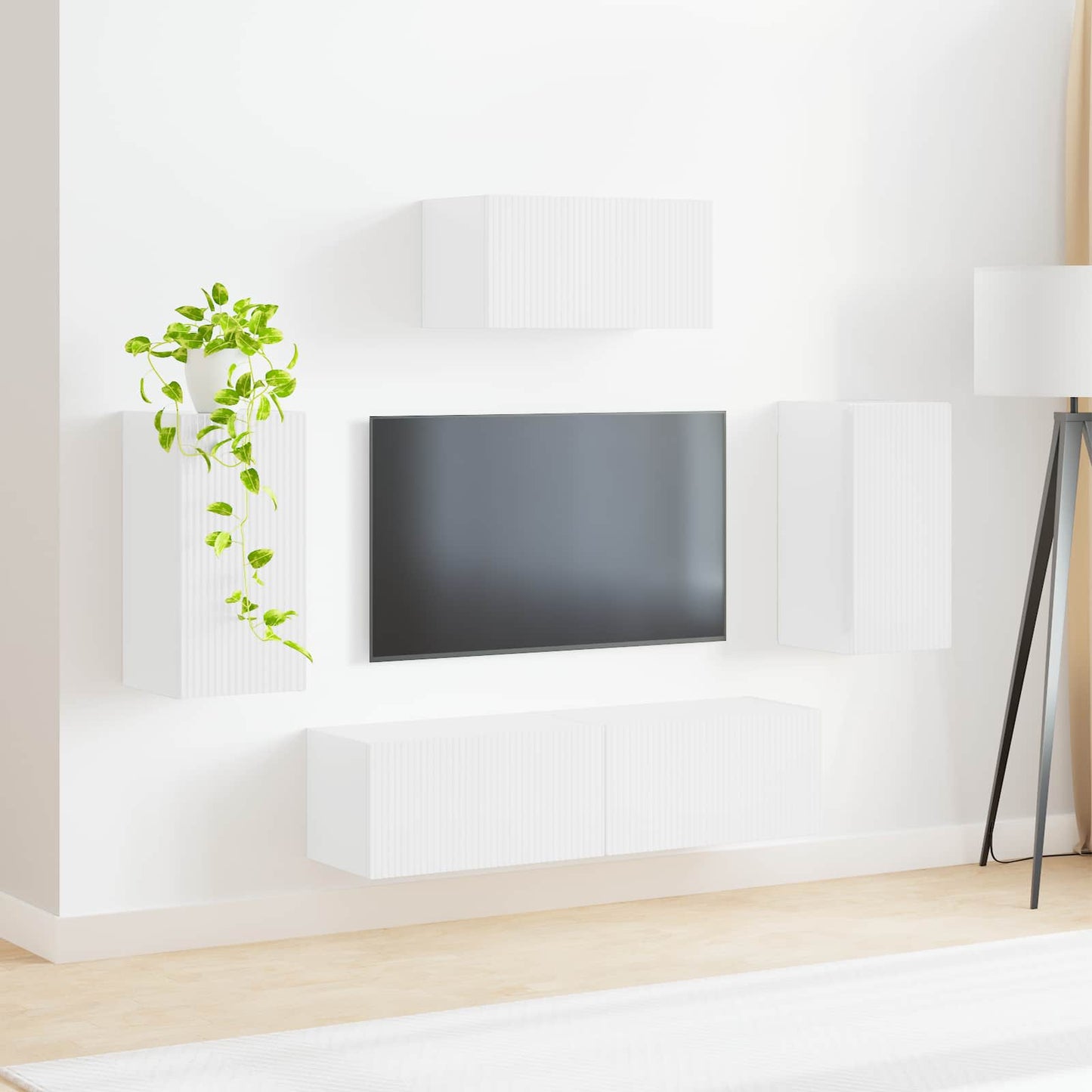 Tv-meubelset Wandgemonteerd 5 pcs Hoogglans wit Bewerkt hout is nu te koop bij PeponiXL, paradijselijk wonen!