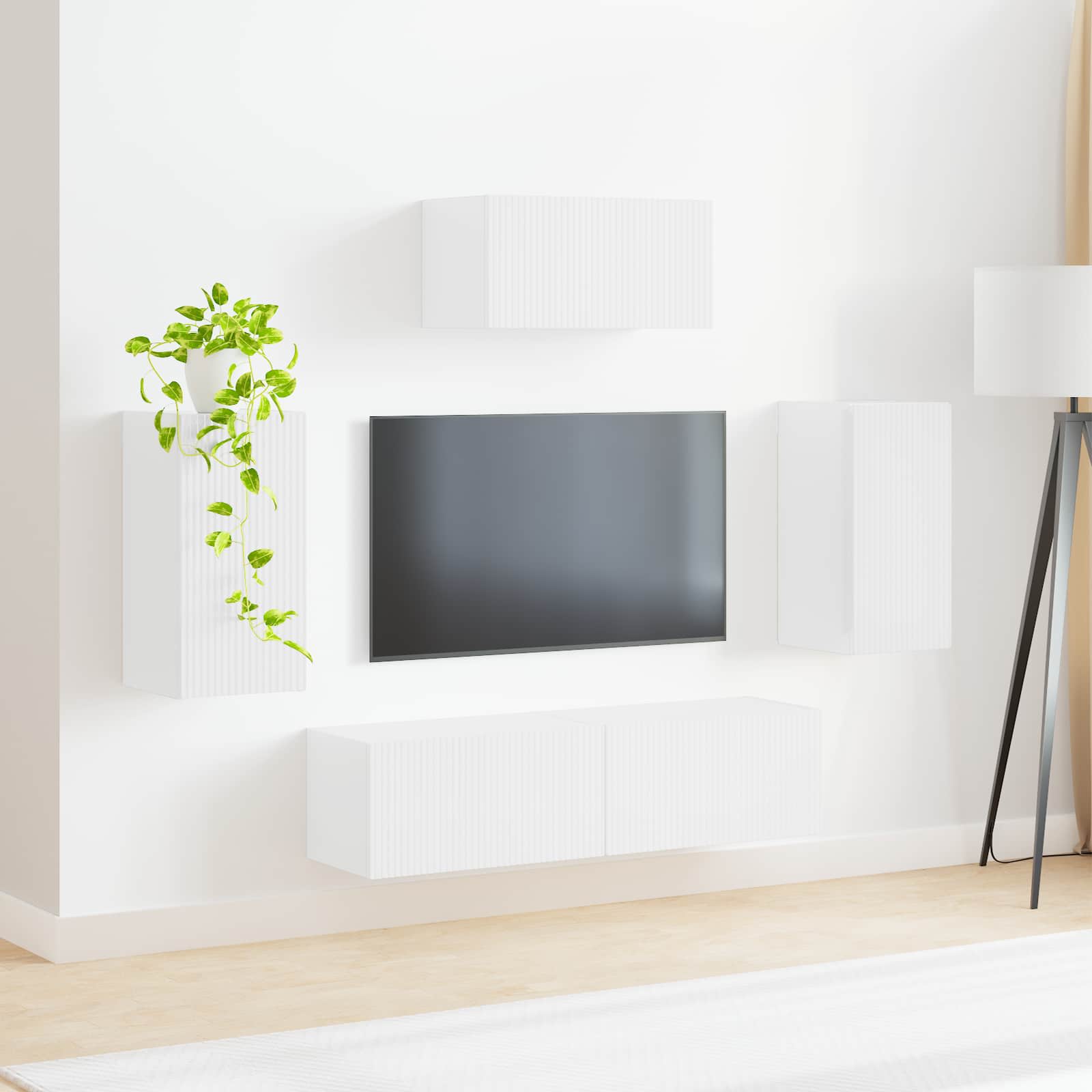 Tv-meubelset Wandgemonteerd 5 pcs Hoogglans wit Bewerkt hout is nu te koop bij PeponiXL, paradijselijk wonen!