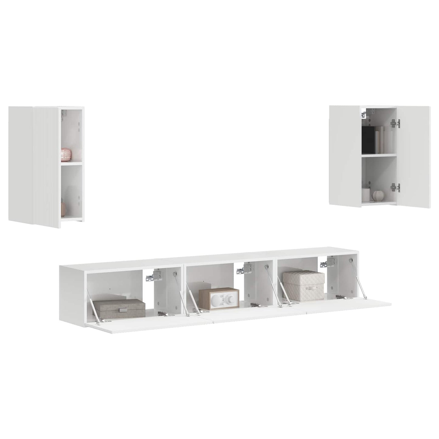 Tv-meubelset Wandgemonteerd 5 pcs Hoogglans wit Bewerkt hout is nu te koop bij PeponiXL, paradijselijk wonen!