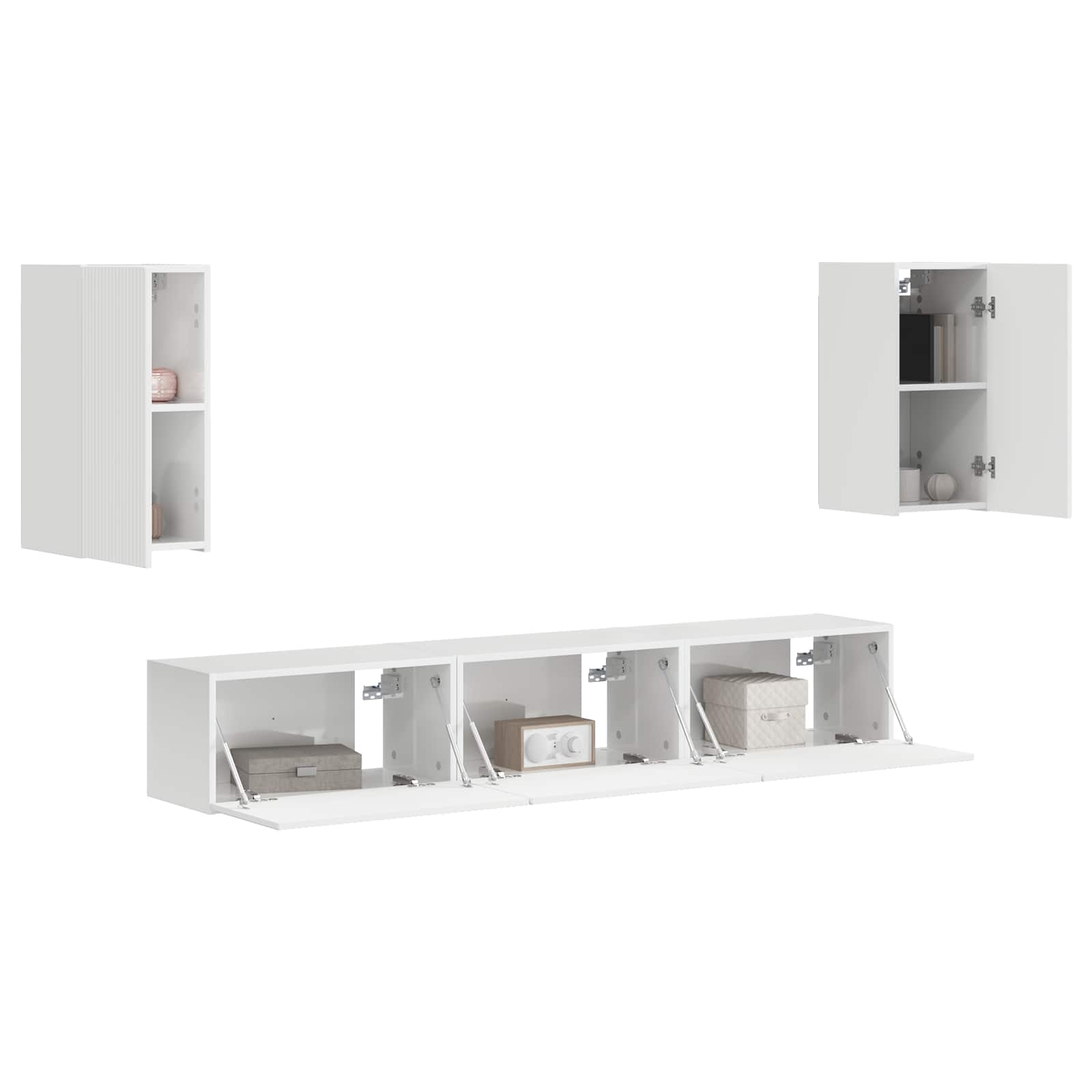 Tv-meubelset Wandgemonteerd 5 pcs Hoogglans wit Bewerkt hout is nu te koop bij PeponiXL, paradijselijk wonen!
